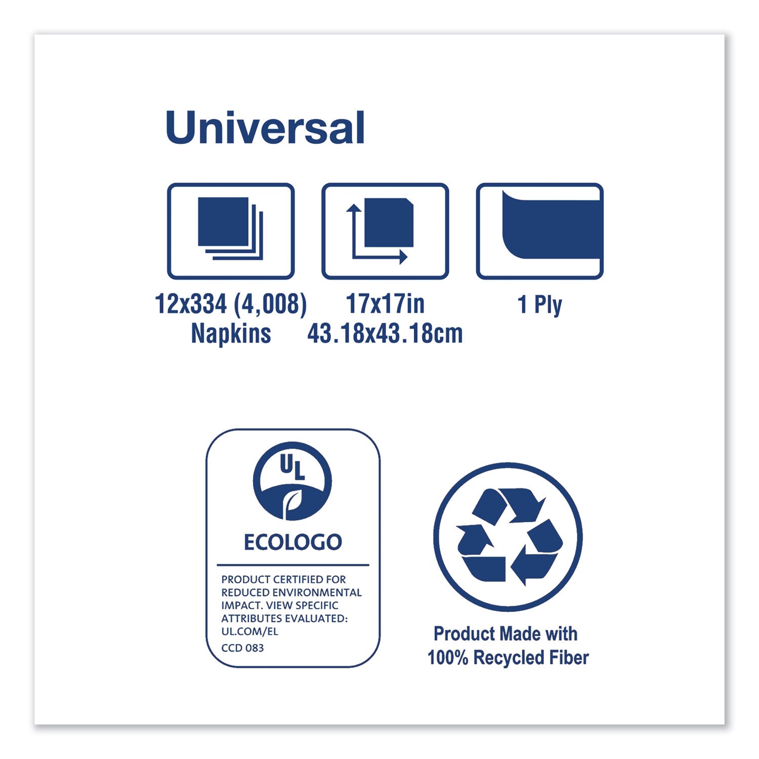 Universal Dinner Napkins, 1-Ply, 17" X 17", 1/4 Fold, White, 4008/carton