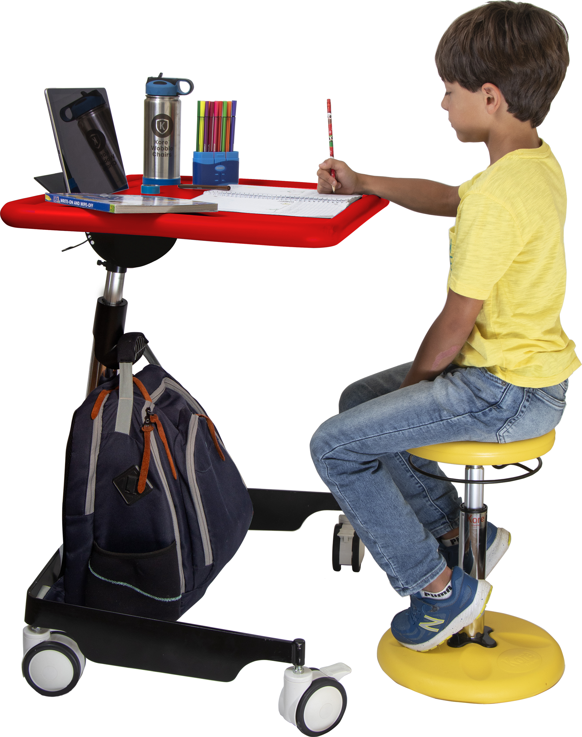 Kore Design™ Kids Sit-Stand Mobile Student Desk 31" to 38", Red