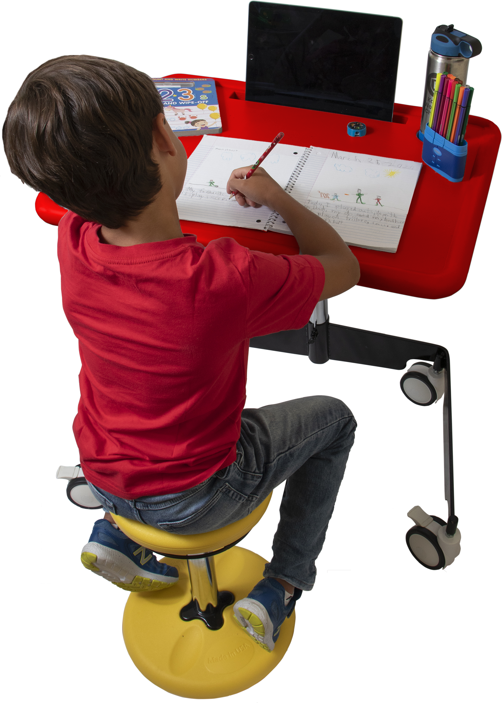 Kore Design™ Kids Sit-Stand Mobile Student Desk 31" to 38", Red