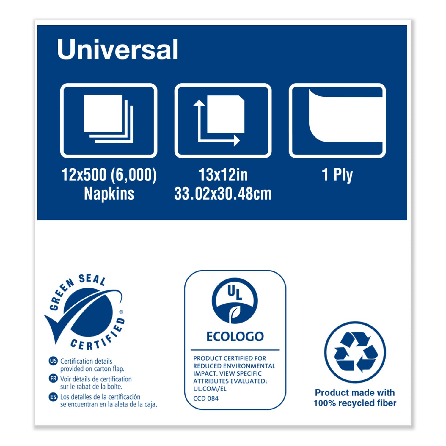 Universal Masterfold Dispenser Napkins, 1-Ply, 13" X 12" Natural, 6000/ct
