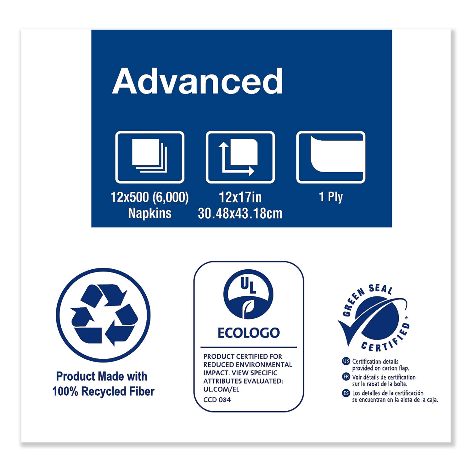 Advanced Masterfold Dispenser Napkin, 1-Ply, 12" X 17", Natural, 500/pk, 12pk/ct