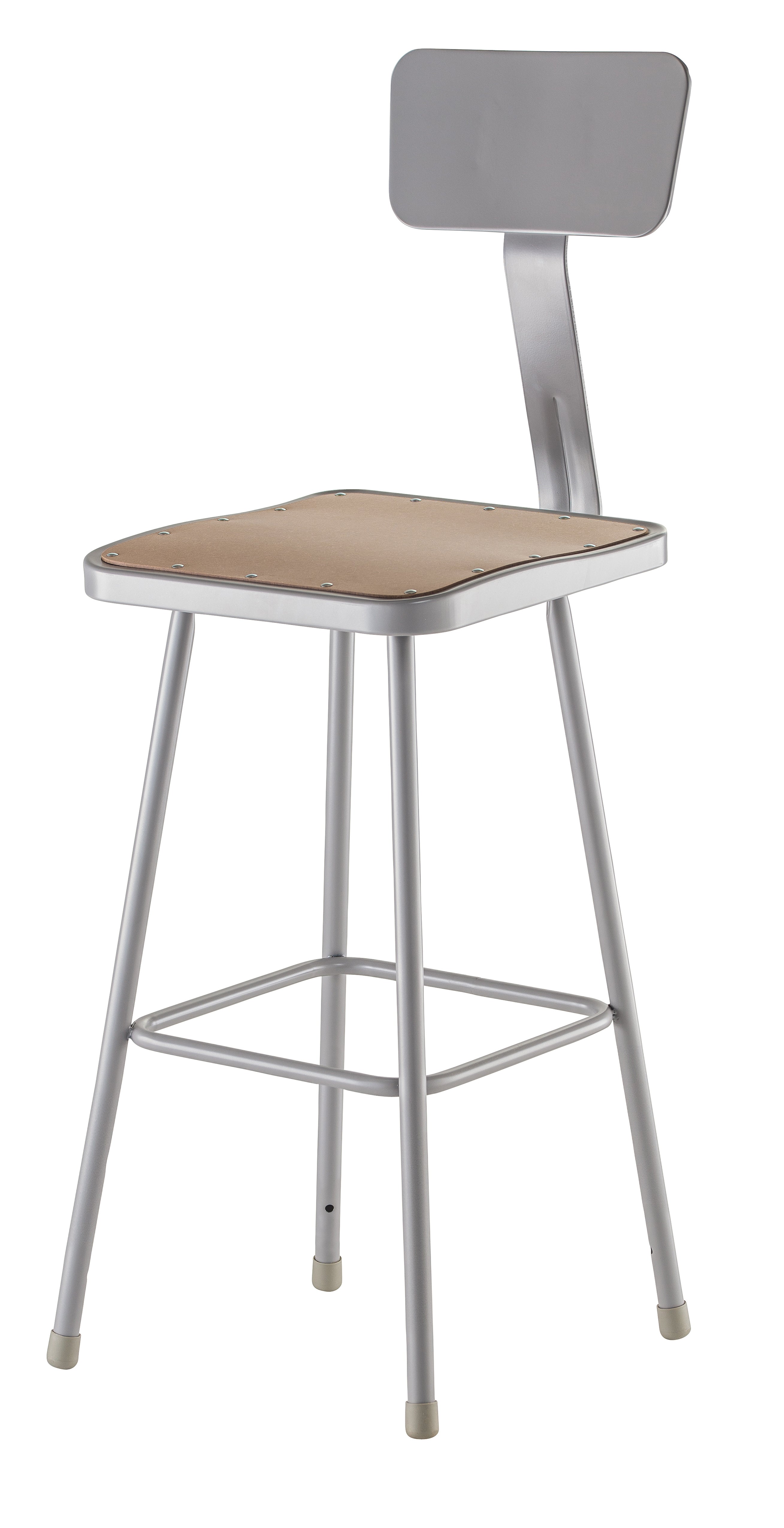 NPS® 30" Heavy Duty Square Seat Steel Stool with Backrest, Surface Color: Masonite Wood, Frame Color: Grey