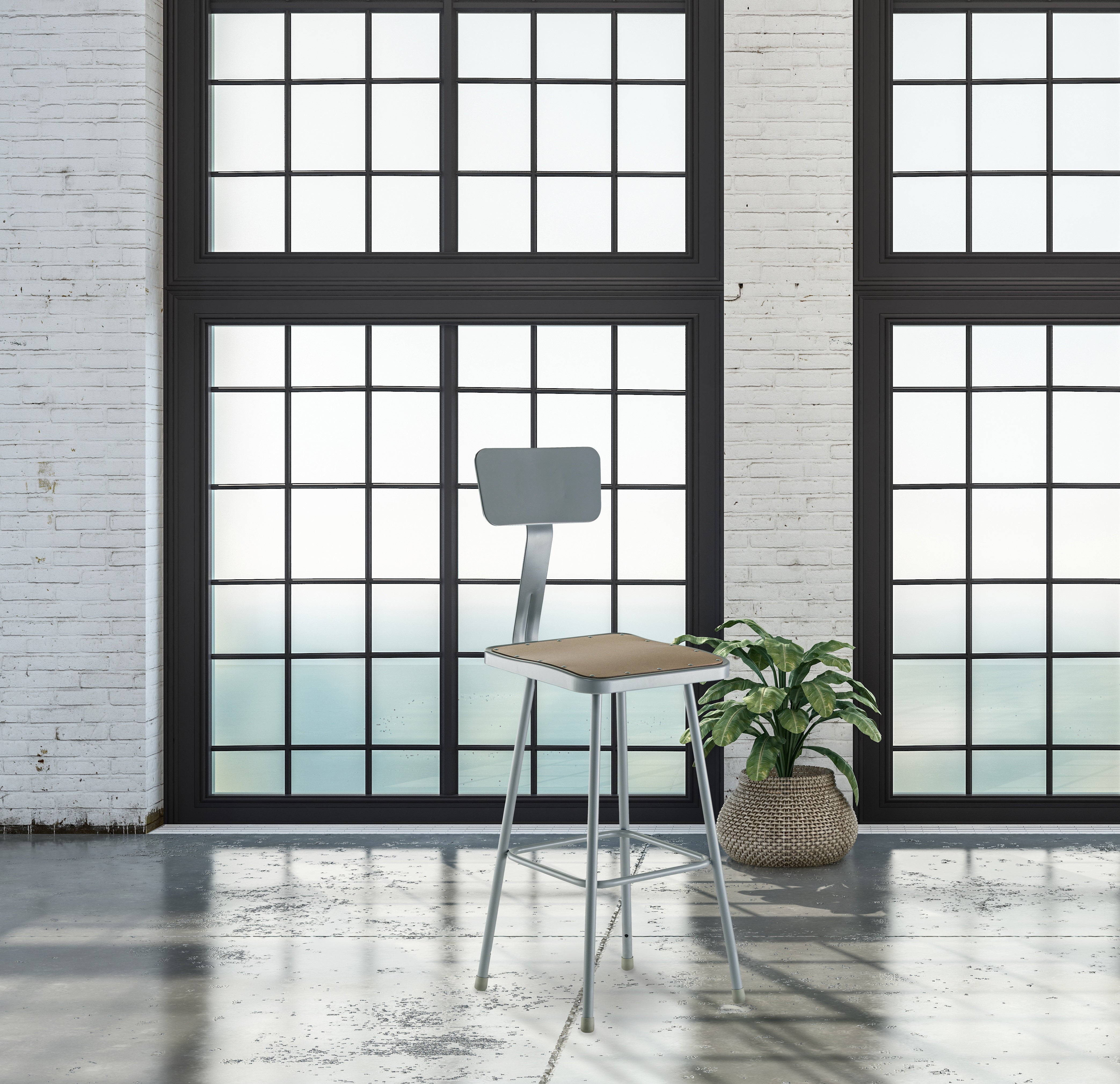 NPS® 30" Heavy Duty Square Seat Steel Stool with Backrest, Surface Color: Masonite Wood, Frame Color: Grey