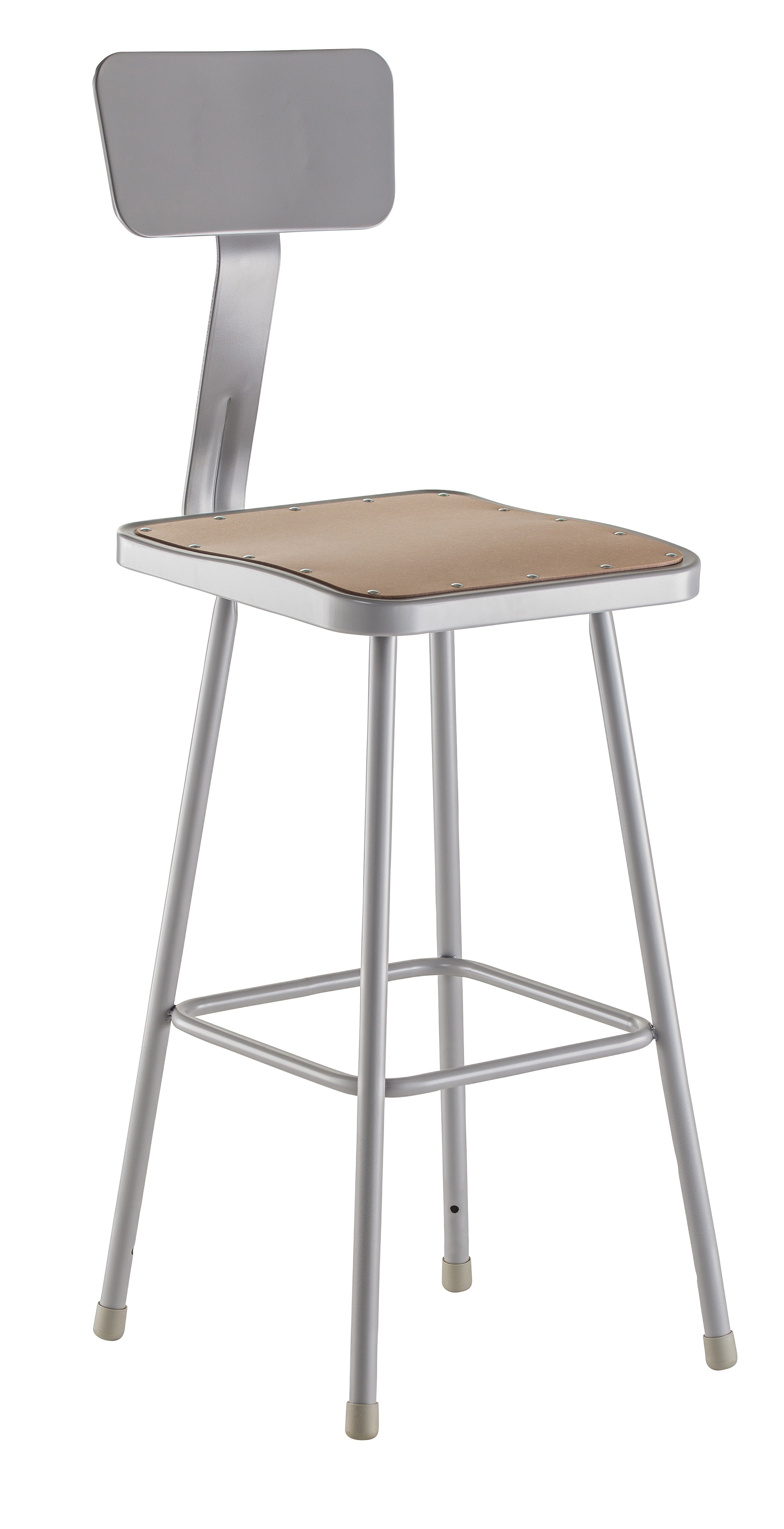 NPS® 30" Heavy Duty Square Seat Steel Stool with Backrest, Surface Color: Masonite Wood, Frame Color: Grey