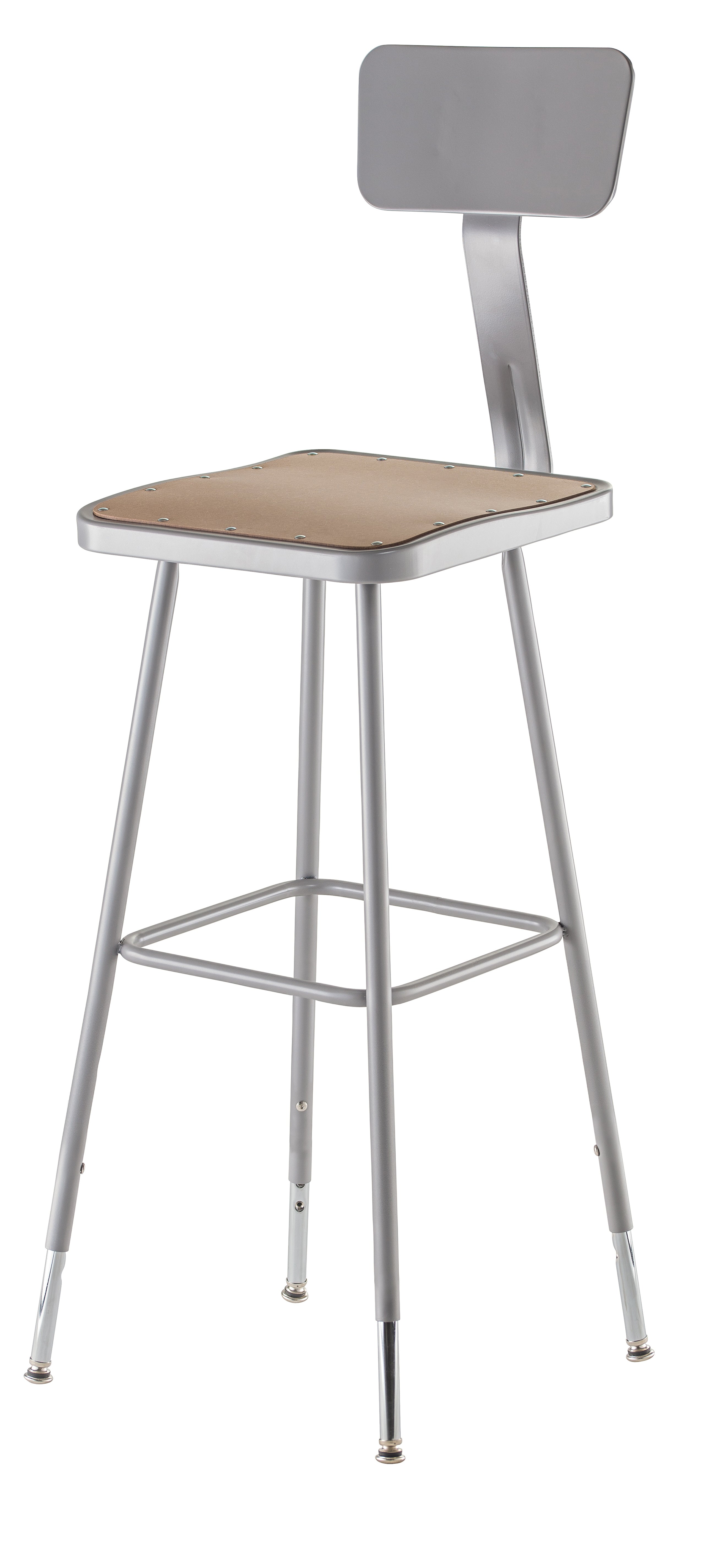 NPS® 32"-39" Height Adjustable Heavy Duty Square Seat Steel Stool with Backrest, Surface Color: Masonite Wood, Frame Color: Grey