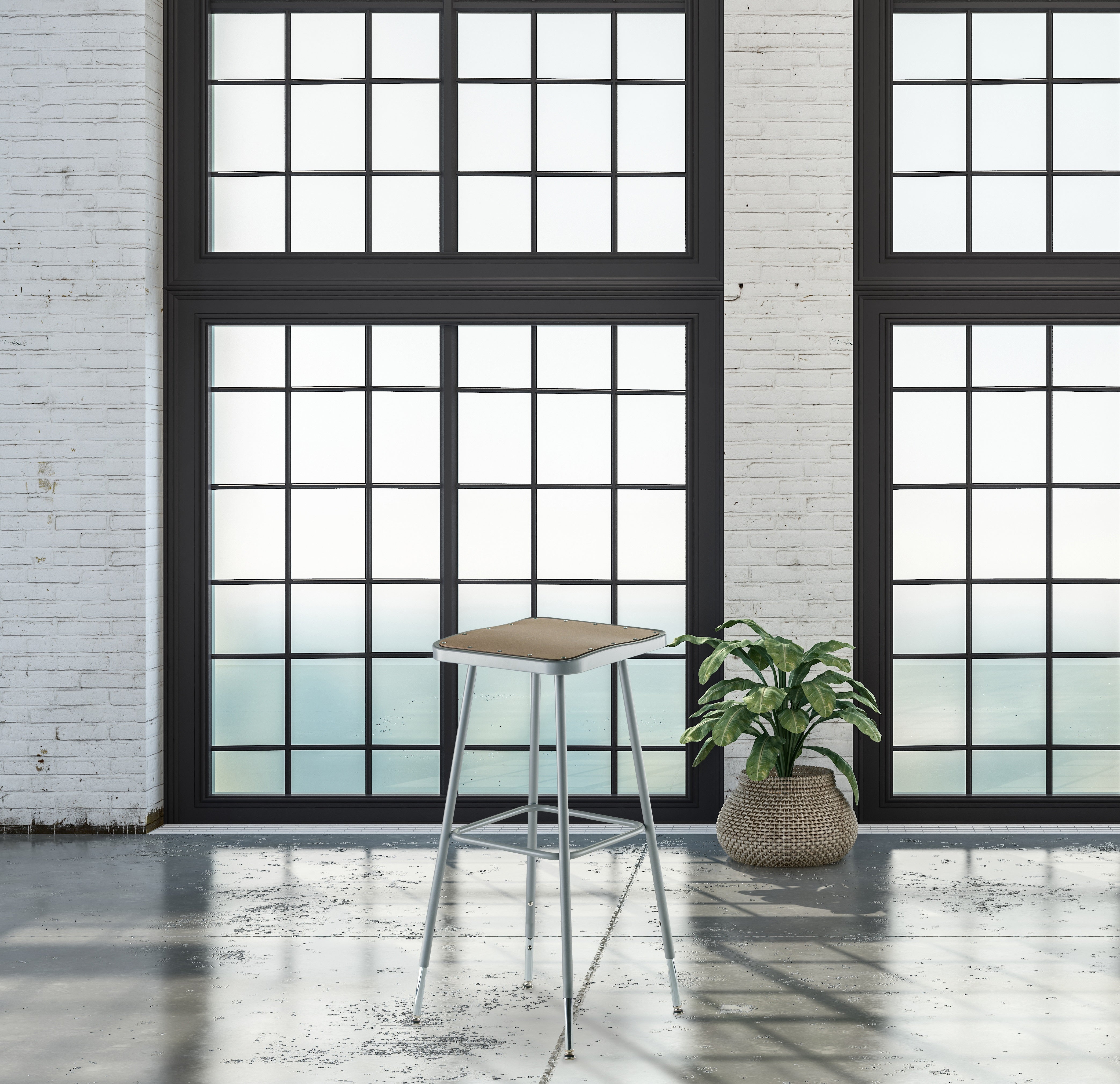 NPS® 32"-39" Height Adjustable Heavy Duty Square Seat Steel Stool, Surface Color: Masonite Wood, Frame Color: Grey
