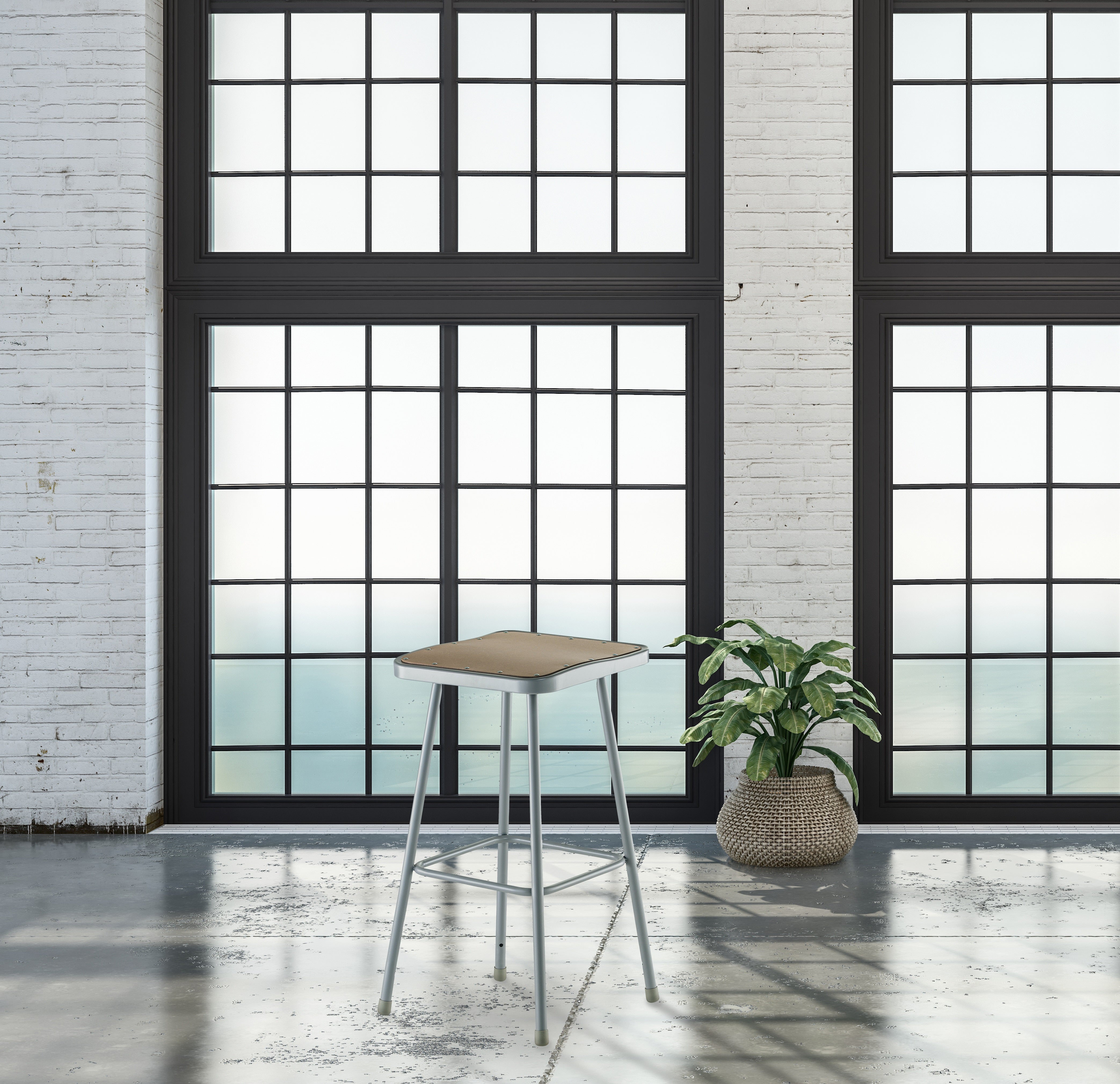 NPS® 30" Heavy Duty Square Seat Steel Stool, Surface Color: Masonite Wood, Frame Color: Grey