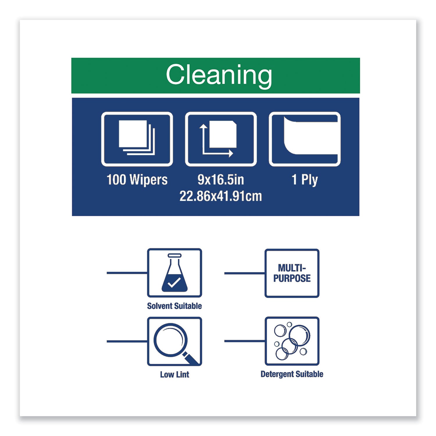 Low-Lint Cleaning Cloth, 1-Ply, 9 x 16.5, Unscented, Turquoise, 100/Box, 8 Boxes/Carton