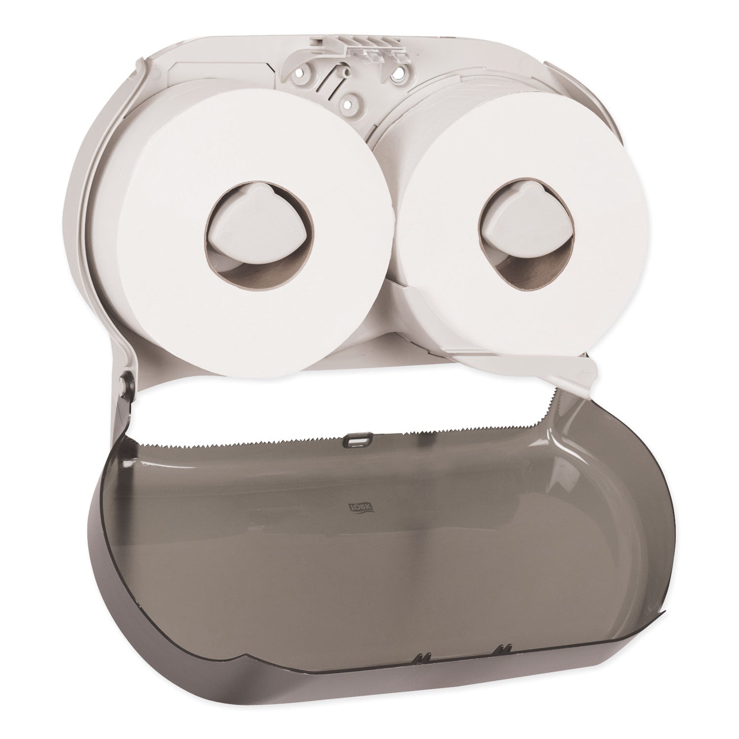Twin Jumbo Roll Bath Tissue Dispenser, 19.29 X 5.51 X 11.83, Smoke/gray