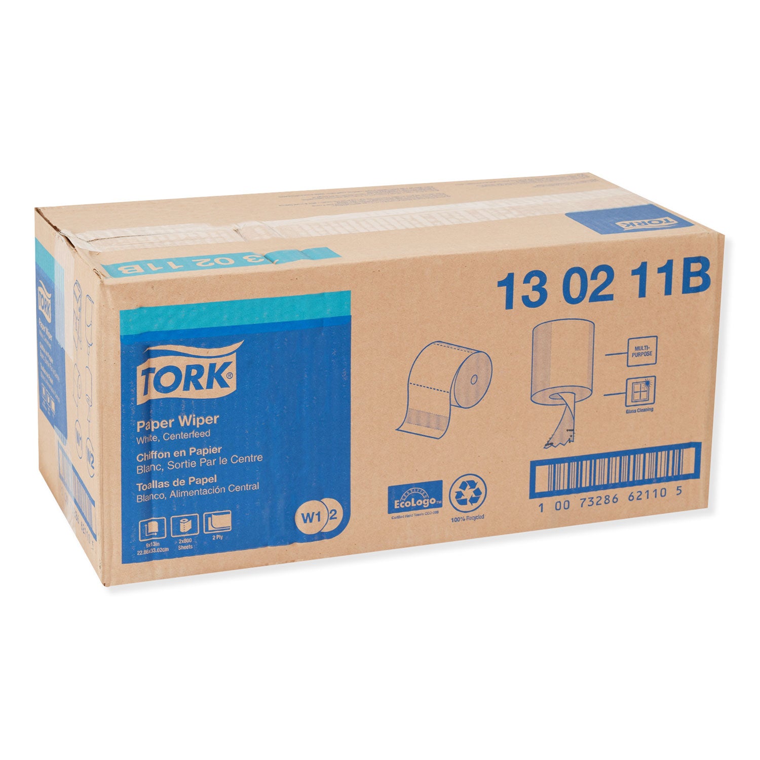 Paper Wiper, Centerfeed, 2-Ply, 9 X 13, White, 800/roll, 2 Rolls/carton