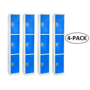 72 in. x 12 in. x 12 in. Triple-Compartment Steel Tier Key Lock Storage Locker in Blue (4-Pack)