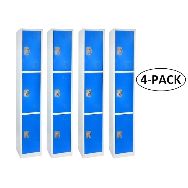 72 in. x 12 in. x 12 in. Triple-Compartment Steel Tier Key Lock Storage Locker in Blue (4-Pack)