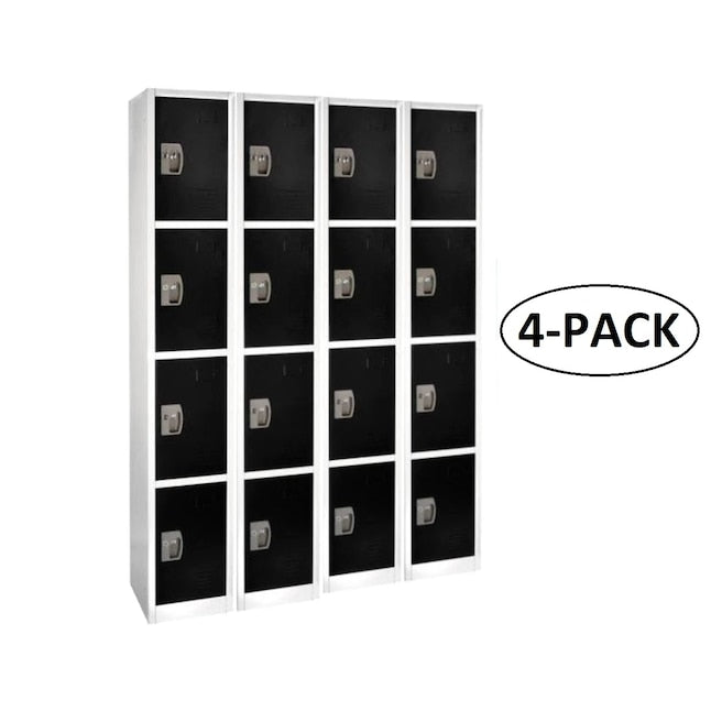 72 in. x 12 in. x 12 in. 4-Compartment Steel Tier Key Lock Storage Locker in Black (4-Pack)
