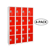 72 in. H x 12 in. W x 12 in. D 4-Compartment Steel Tier Key Lock Storage Locker in Red (4-Pack)