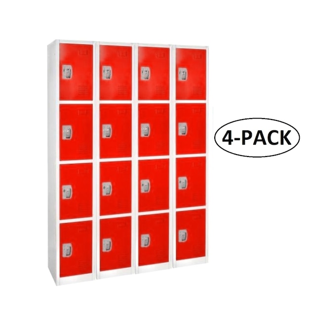 72 in. H x 12 in. W x 12 in. D 4-Compartment Steel Tier Key Lock Storage Locker in Red (4-Pack)