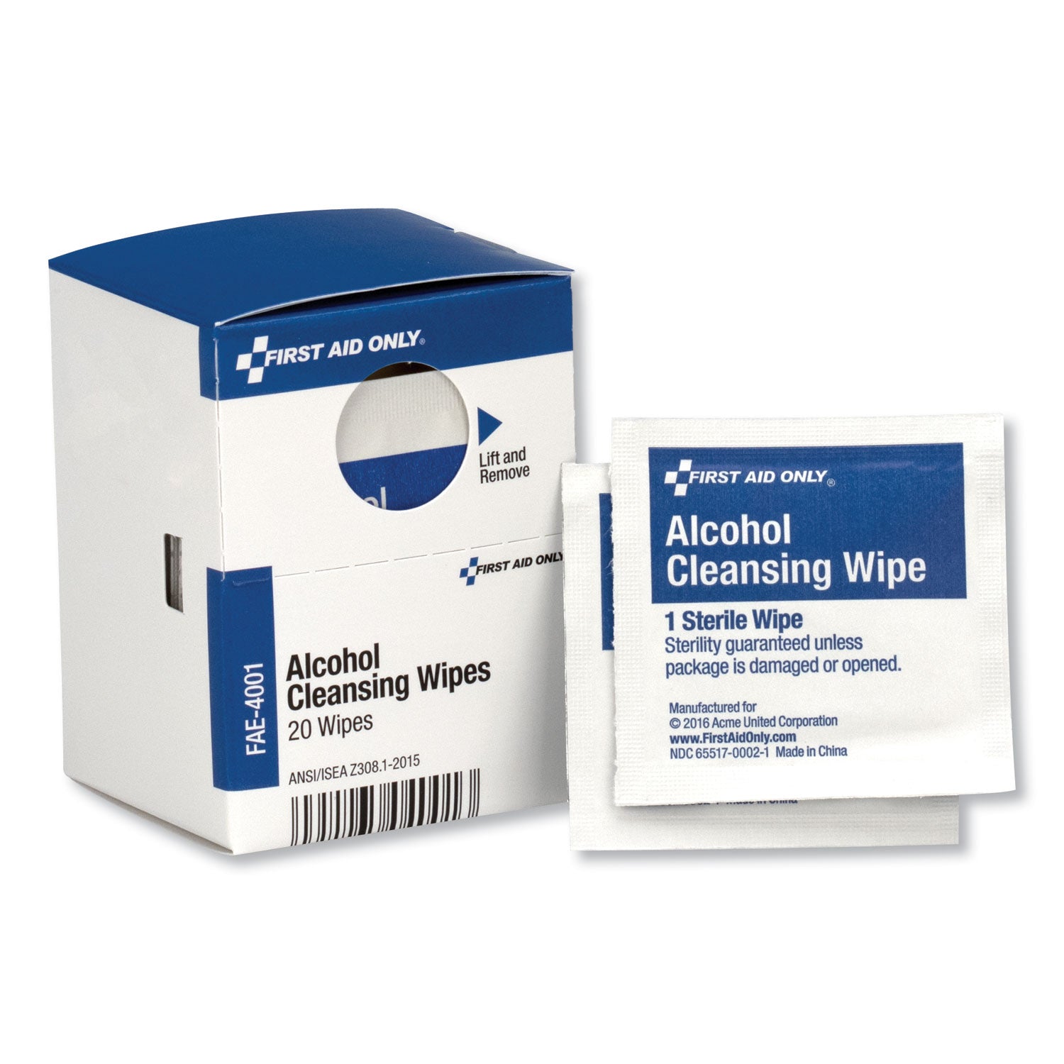 First Aid Only Alcohol Cleansing Pads, White, 20 Pieces per Box