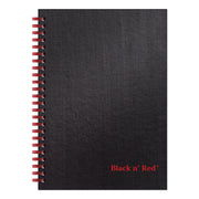 70 Sheets - Wire Bound - 24 lb Basis Weight - A5 - 5 7/8" x 8 1/4" Sheet Size - White Paper - Red Binding - Black Cover - Perforated, Wipe-clean Cover, Laminated, Pocket - 1 Each