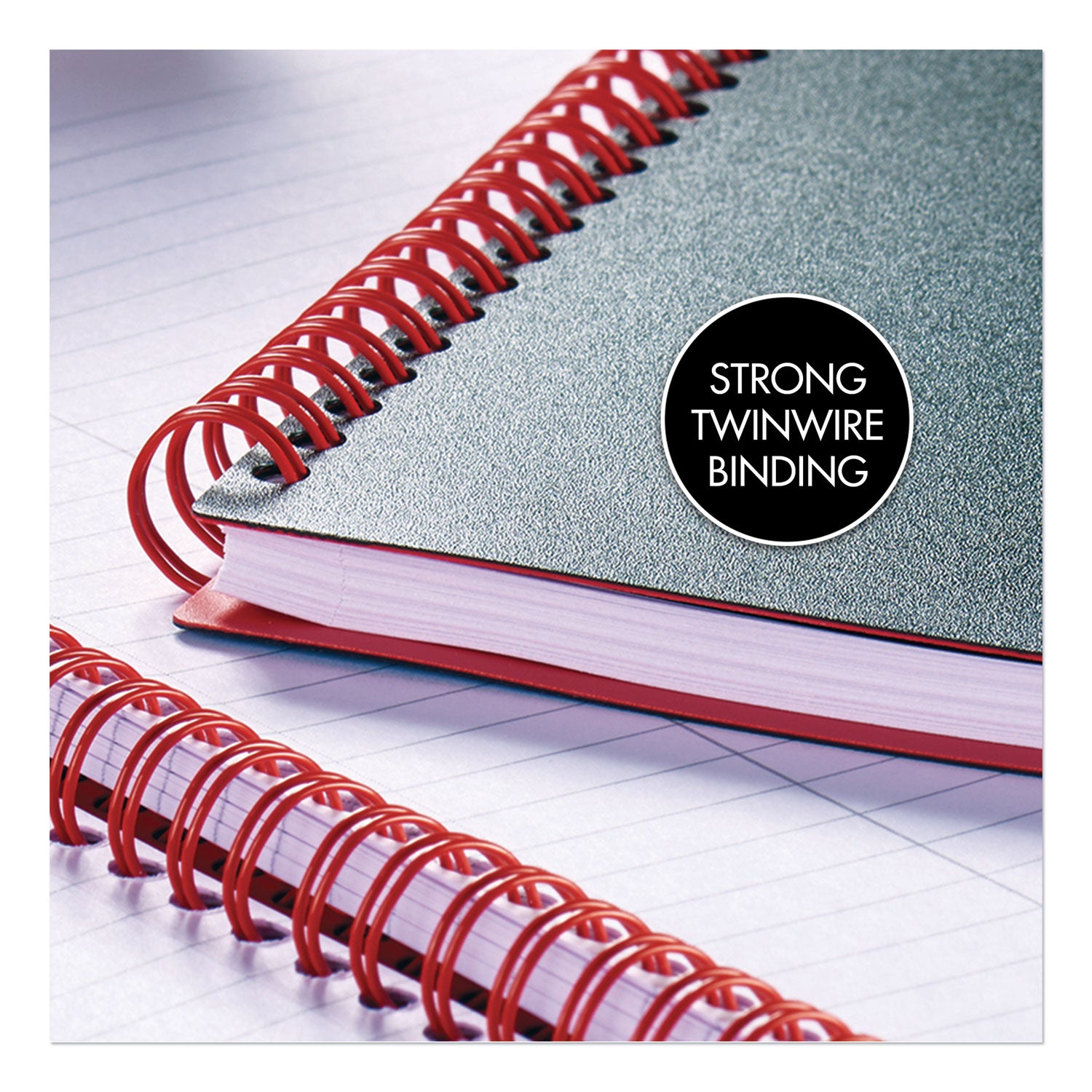 Black n' Red Soft Cover Business Notebook, 70 Sheets, 8 1/4" x 11 3/4", Twin Wirebound, Ruled Margin, 24 lb White Paper, Red Binding, Black Polypropylene Cover, Perforated, Flexible, Wipe-clean, Strap, 1 Each