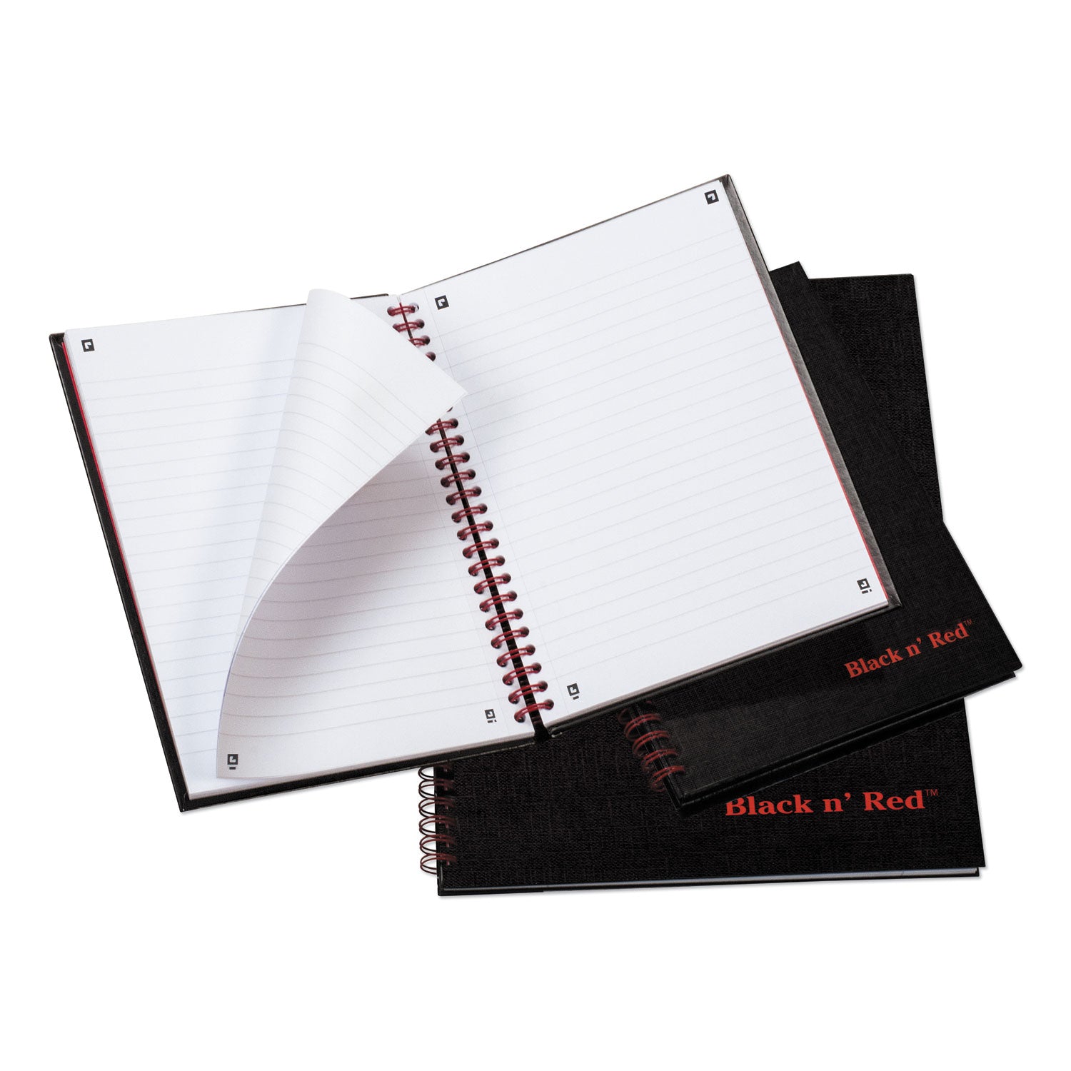 70 Sheets - Wire Bound - 24 lb Basis Weight - A5 - 5 7/8" x 8 1/4" Sheet Size - White Paper - Red Binding - Black Cover - Perforated, Wipe-clean Cover, Laminated, Pocket - 1 Each