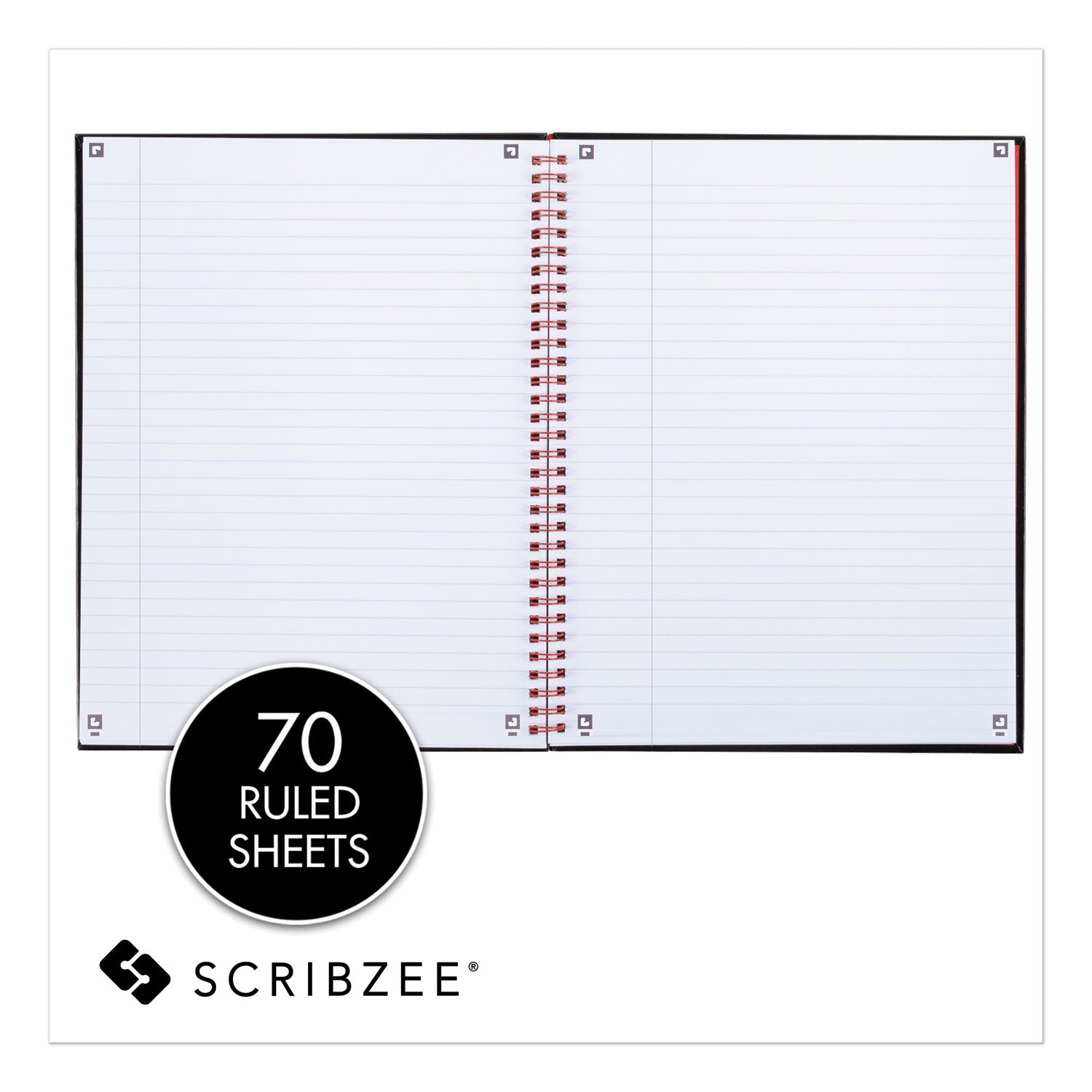 70 Sheets - Wire Bound - 24 lb Basis Weight - A5 - 5 7/8" x 8 1/4" Sheet Size - White Paper - Red Binding - Black Cover - Perforated, Wipe-clean Cover, Laminated, Pocket - 1 Each