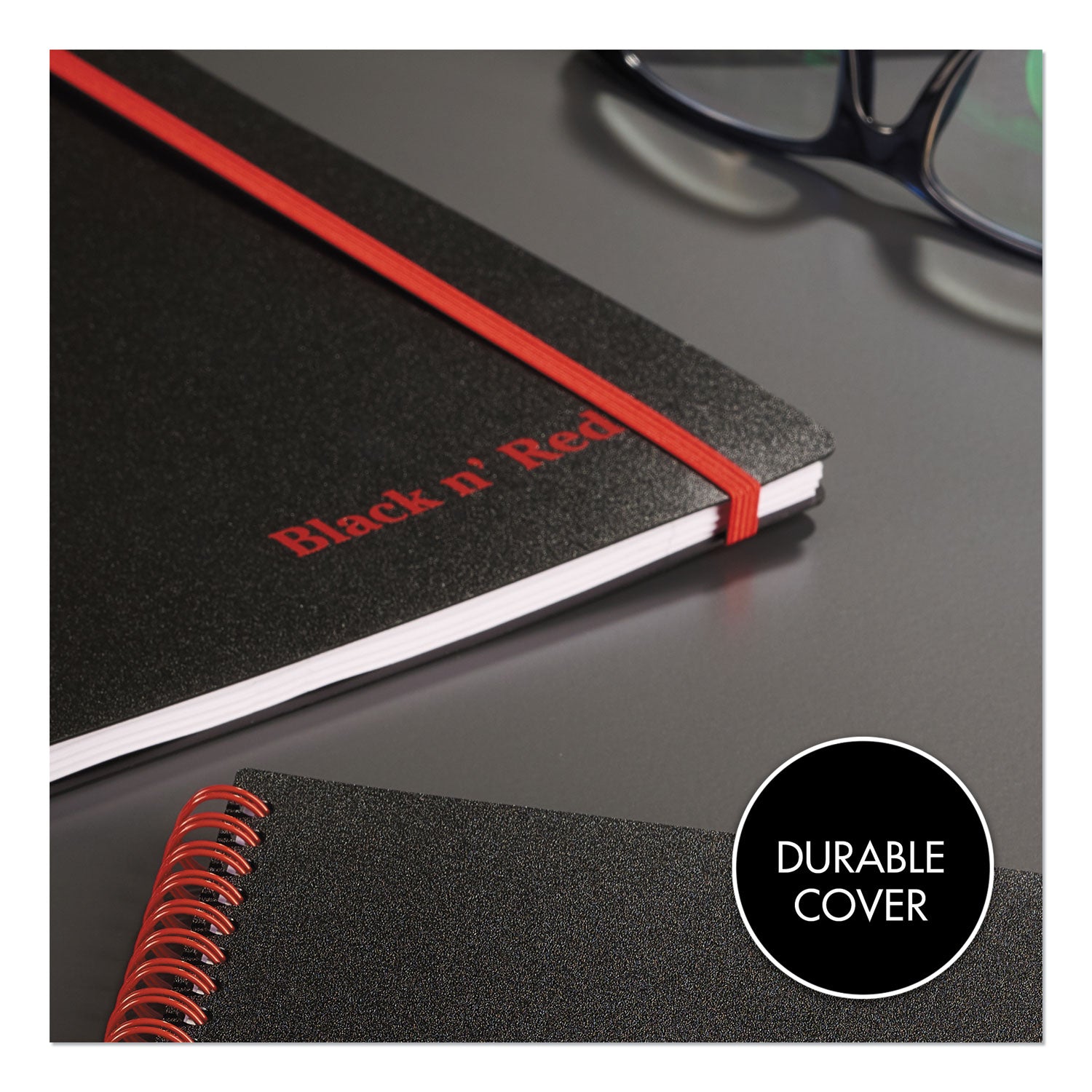 Black n' Red Business Notebook - 70 Sheets - Wire Bound - 24 lb Basis Weight - A5 - 5 7/8" x 8 1/4" Sheet Size - White Paper - Red Binding - Black Polypropylene Cover - Perforated, Wipe-clean Cover, Rigid, Strap, Micro Perforated - 1 Each