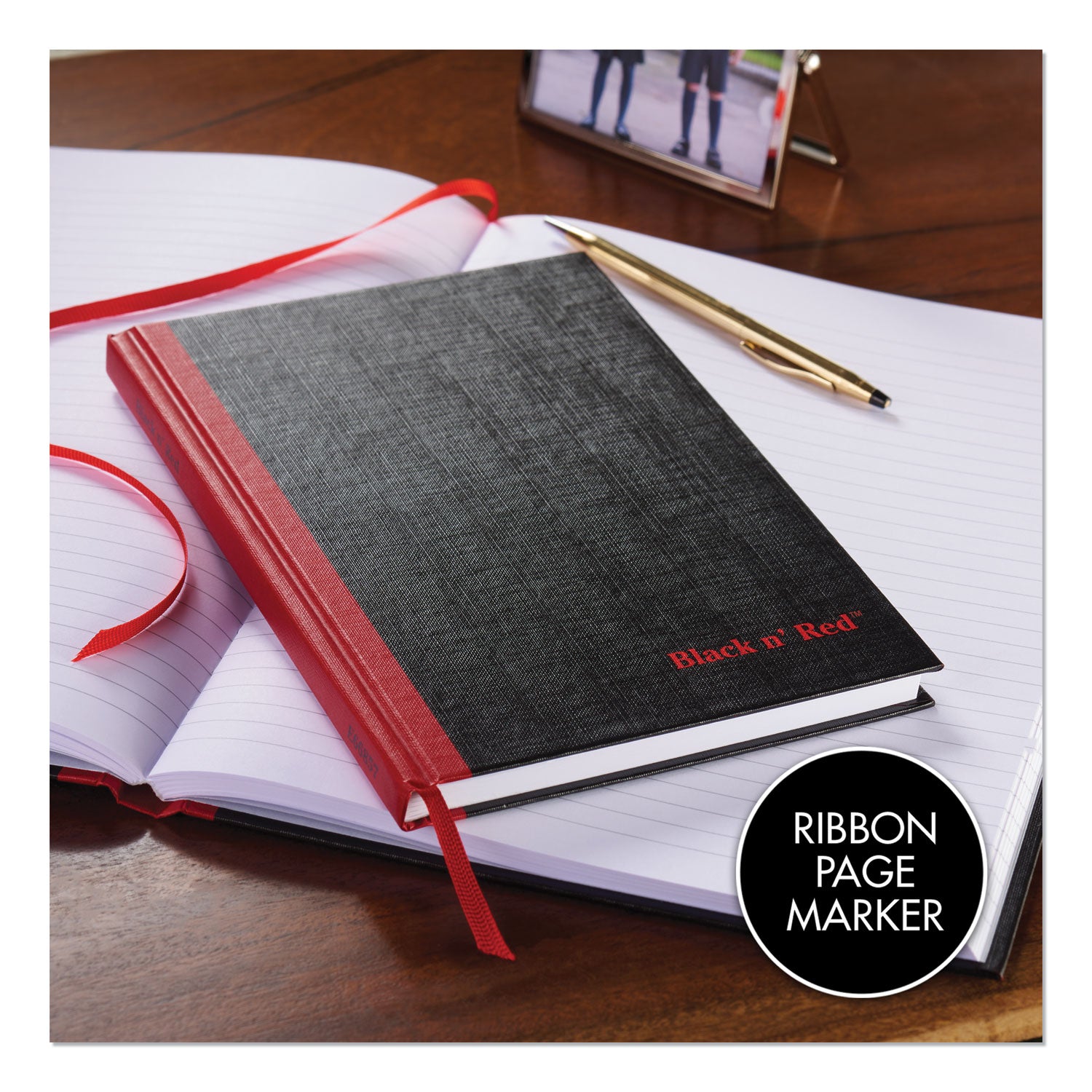 96 Sheets - Sewn - 24 lb Basis Weight - A4 - 8 1/4" x 11 3/4" Sheet Size - White Paper - Red Binding - Black Heavyweight Cover - Hard Cover, Ribbon Marker - 1 Each