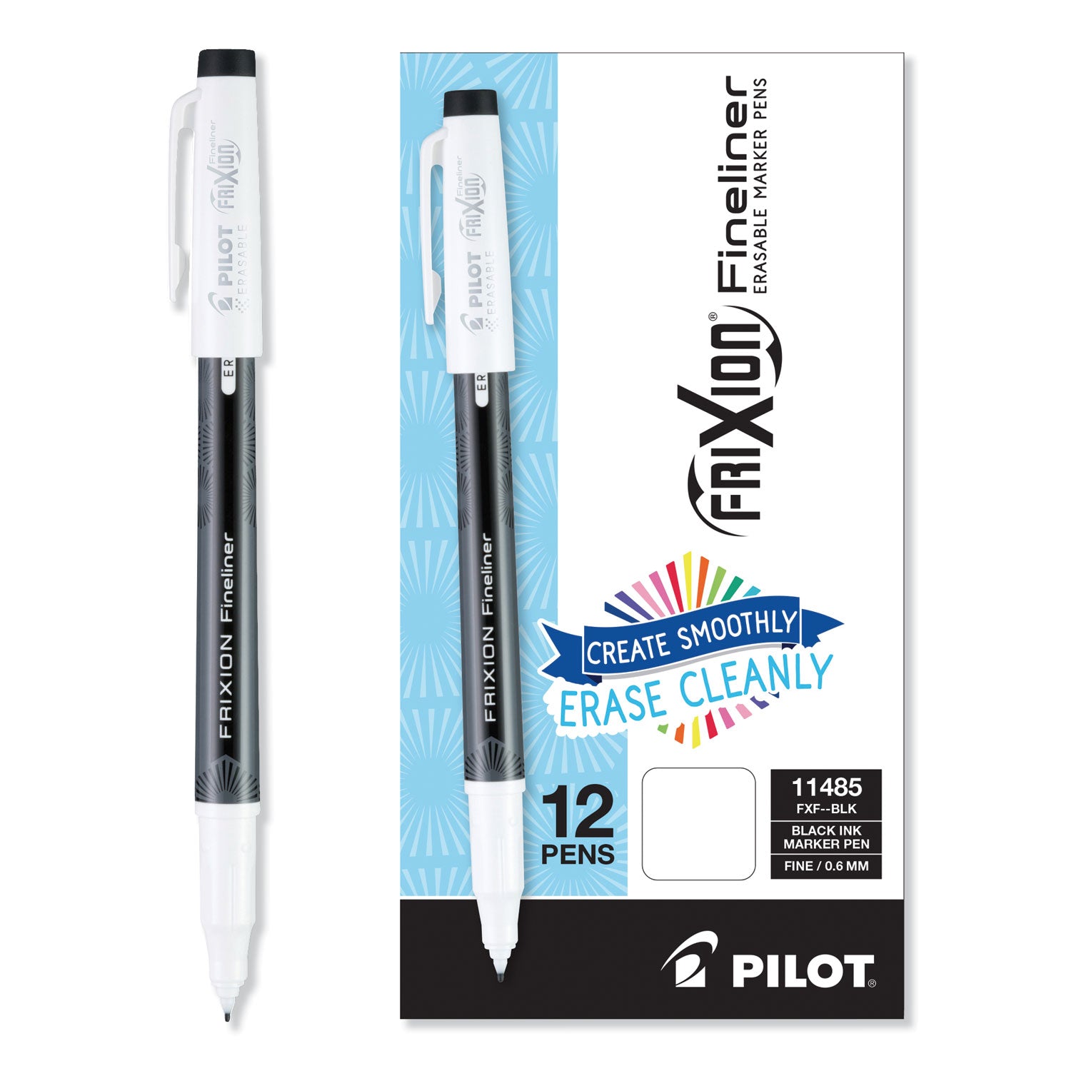Pilot Erasaable Marker Pens - 0.7 mm Fine Pen Point - Erasable - Black Ink - Gel-based - Document, Writing - 1 Dozen