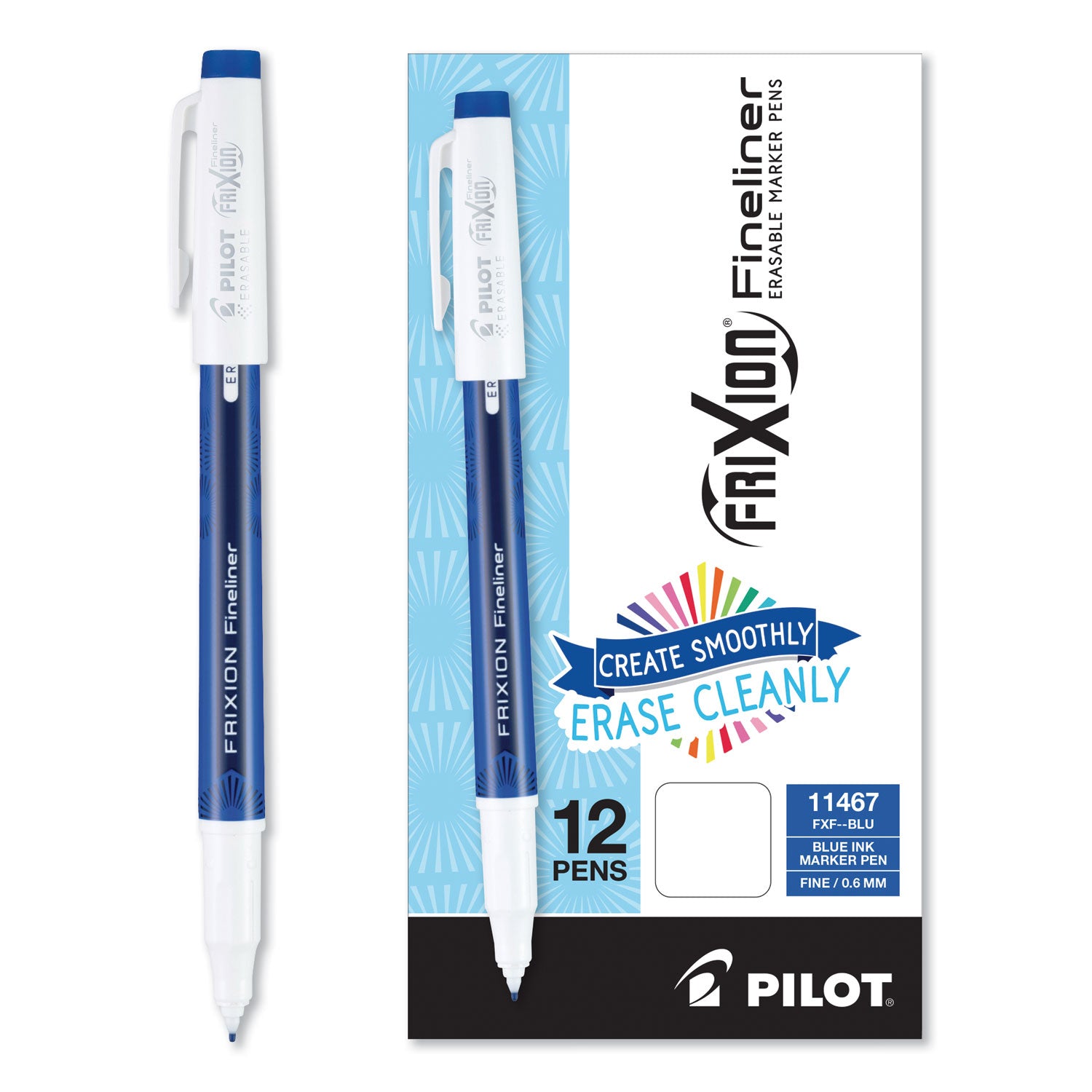 Pilot Erasaable Marker Pens - 0.7 mm Fine Pen Point - Erasable - Blue Ink - Gel-based - Writing - 1 Dozen