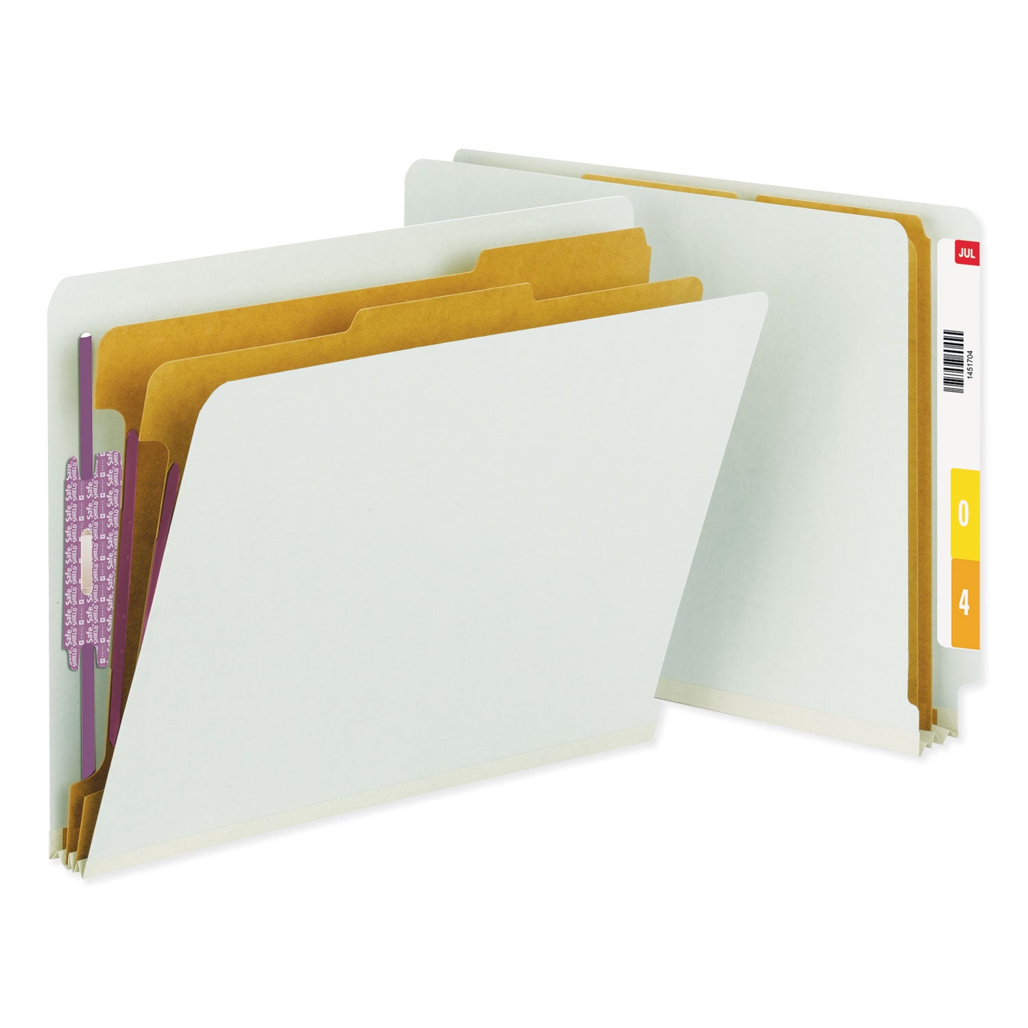 Smead End Tab Pressboard Classification Folders, Letter Size, 2" Expansion, 2 Fasteners, 2 Dividers, Straight Tab, Gray/Green, 100% Recycled, 10/Box