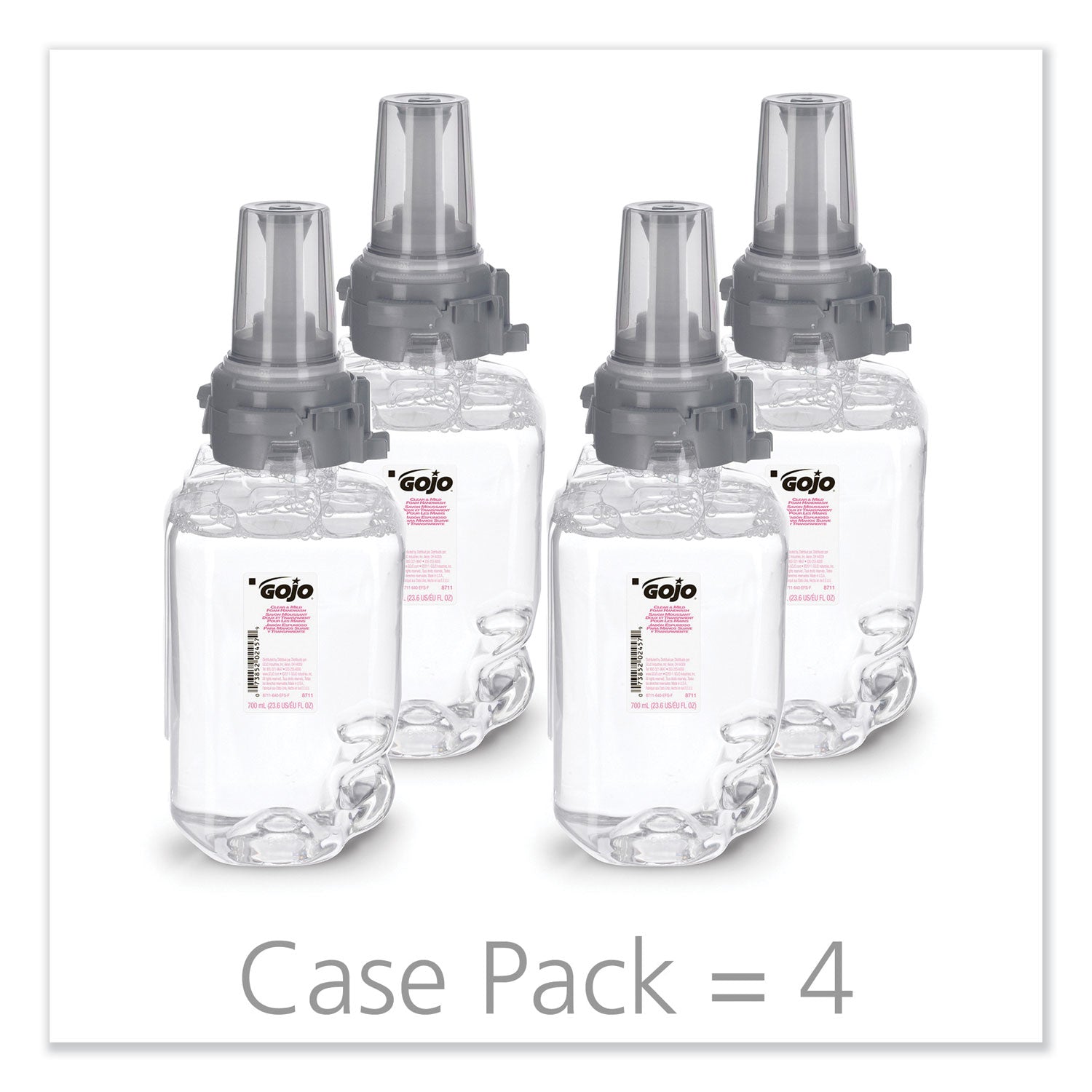 23.67 fl oz - Push Pump Dispenser - Hand, Skin - Moisturizing - Clear - Fragrance-free, Dye-free, Bio-based, Rich Lather - 4 / Carton