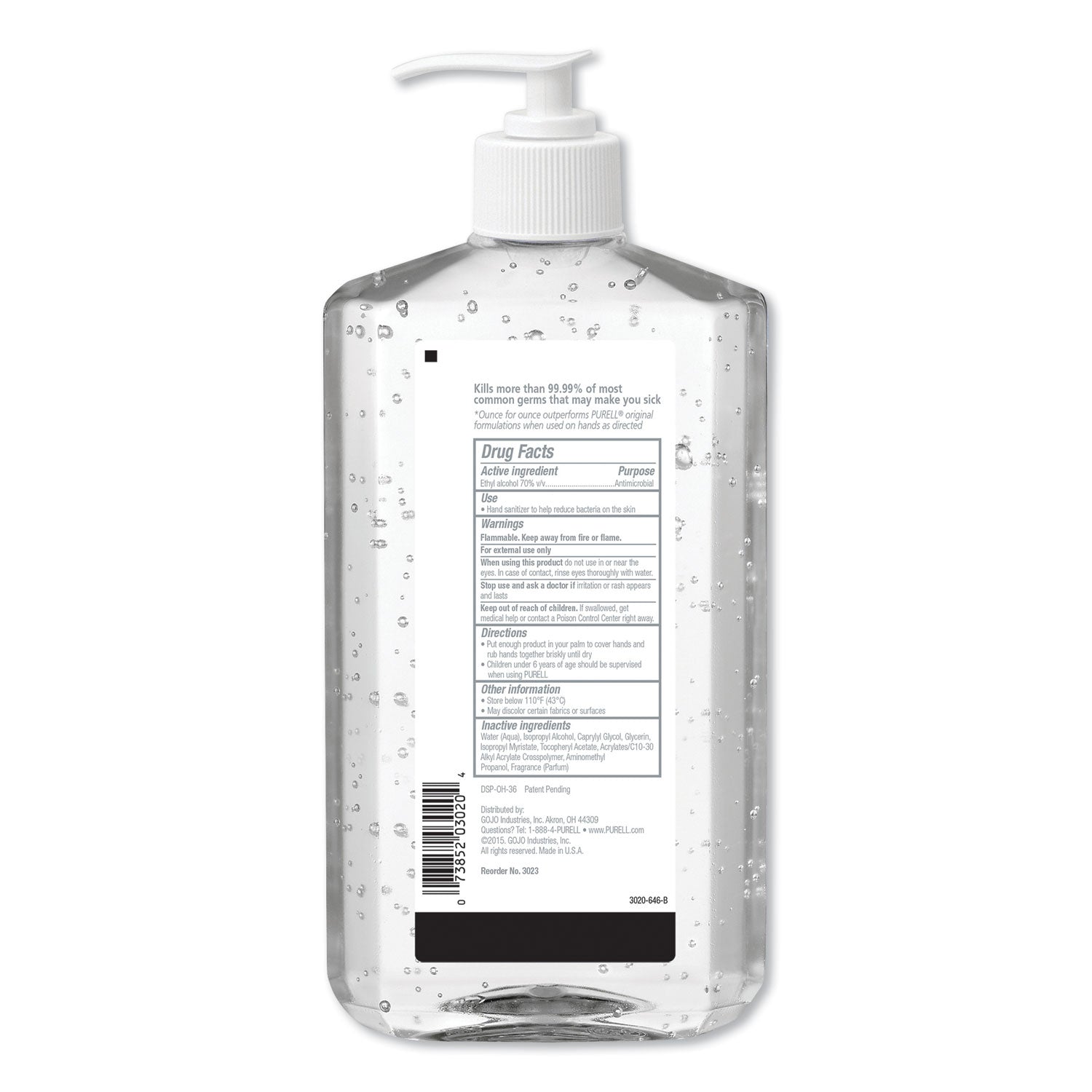 PURELL&reg; Advanced Hand Sanitizer - Clean Scent - 20 fl oz - Pump Bottle Dispenser - Kill Germs - Hand, Skin - Moisturizing - Clear - Triclosan-free, Paraben-free, Phthalate-free - 1 Each