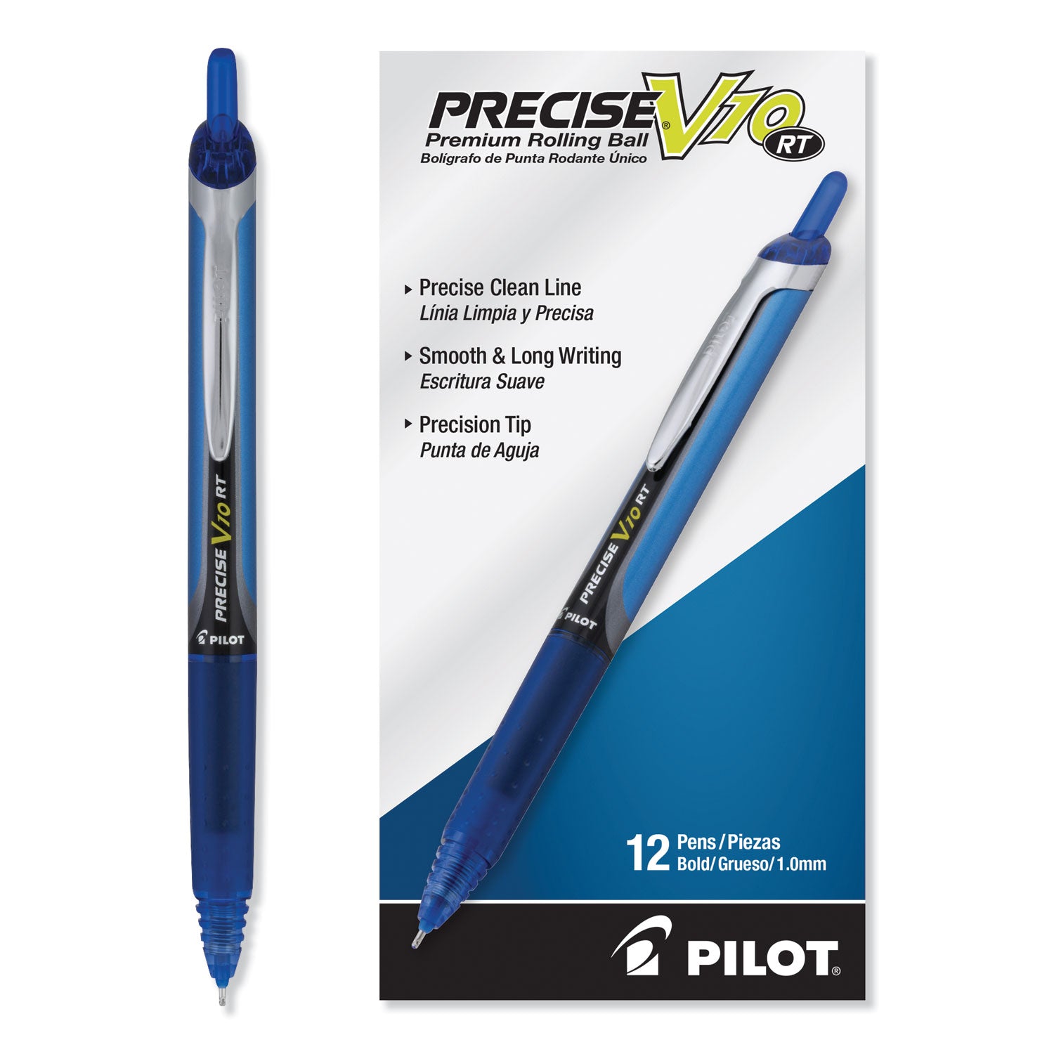 Pilot Retractable Rolling Ball Pens - 0.1 mm Bold Pen Point - Retractable - Blue Ink - Writing - 1 Dozen