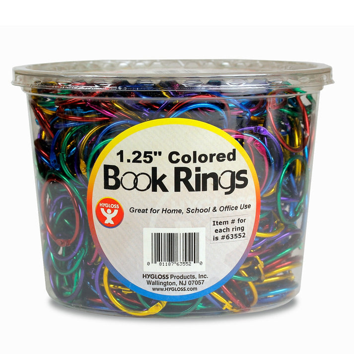 Book Rings in Counter Display - Assorted Metallic Colors, 500 Rings, 1 1/4"