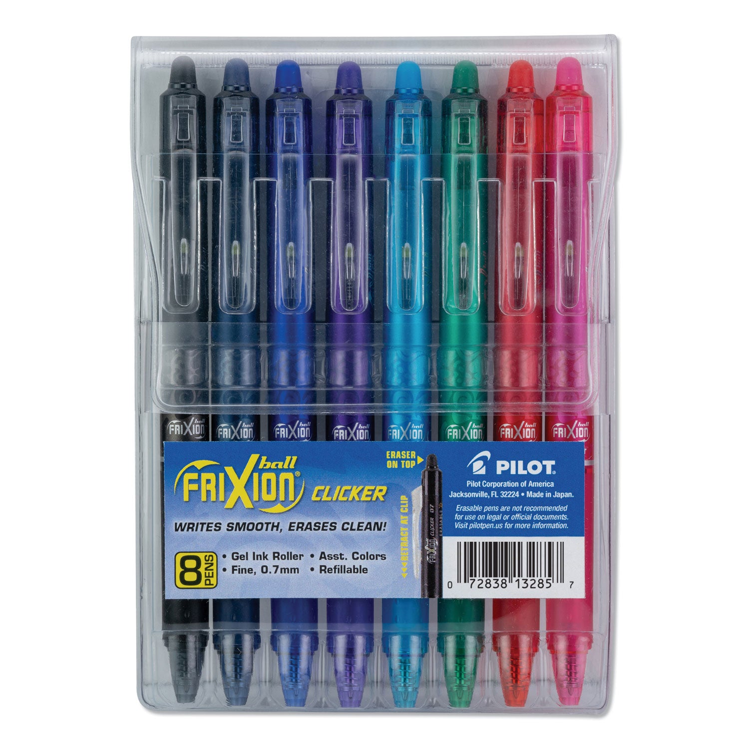 0.7 mm Fine Pen Point - Retractable - Erasable - Pink, Red, Green, Turquoise, Blue, Purple, Navy, Black Ink - Water Based, Gel-based - Translucent Barrel - Document, Writing - 8 / Pack