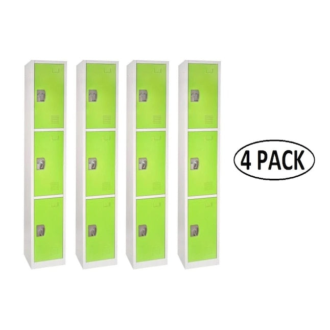 72 in. x 12 in. x 12 in. Triple-Compartment Steel Tier Key Lock Storage Locker in Green (4-Pack)