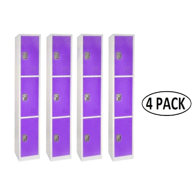 72 in. H x 12 in. W x 12 in. D Triple-Compartment Steel Tier Key Lock Storage Locker in Purple (4-Pack)