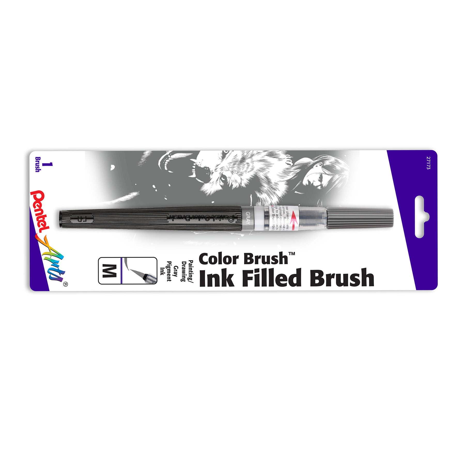 Color Brush with Water-Based Ink, Medium Tip, Gray, 1-Pack