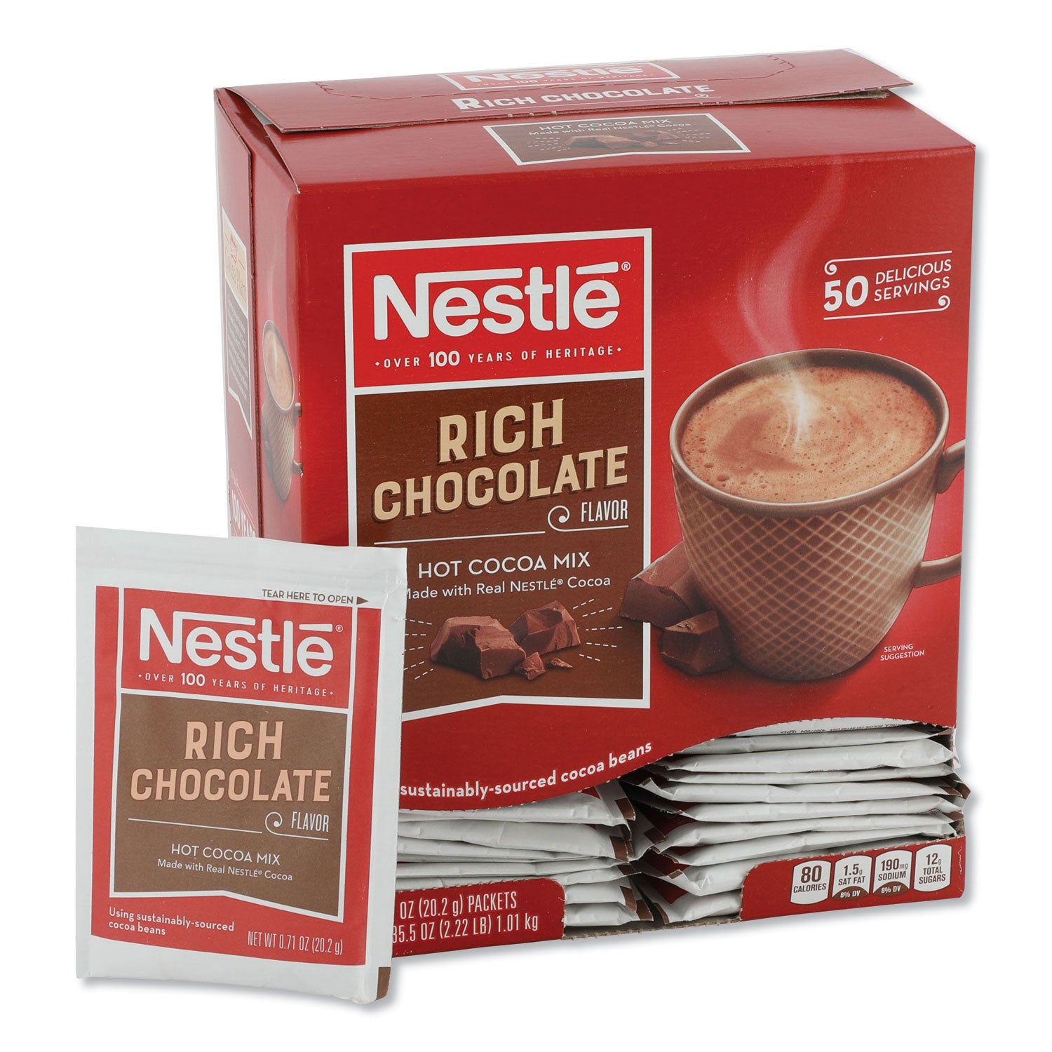 Nestle&reg; Rich Chocolate Single-Serve Hot Cocoa Packets - Powder - 0.71 oz - 50 / Box