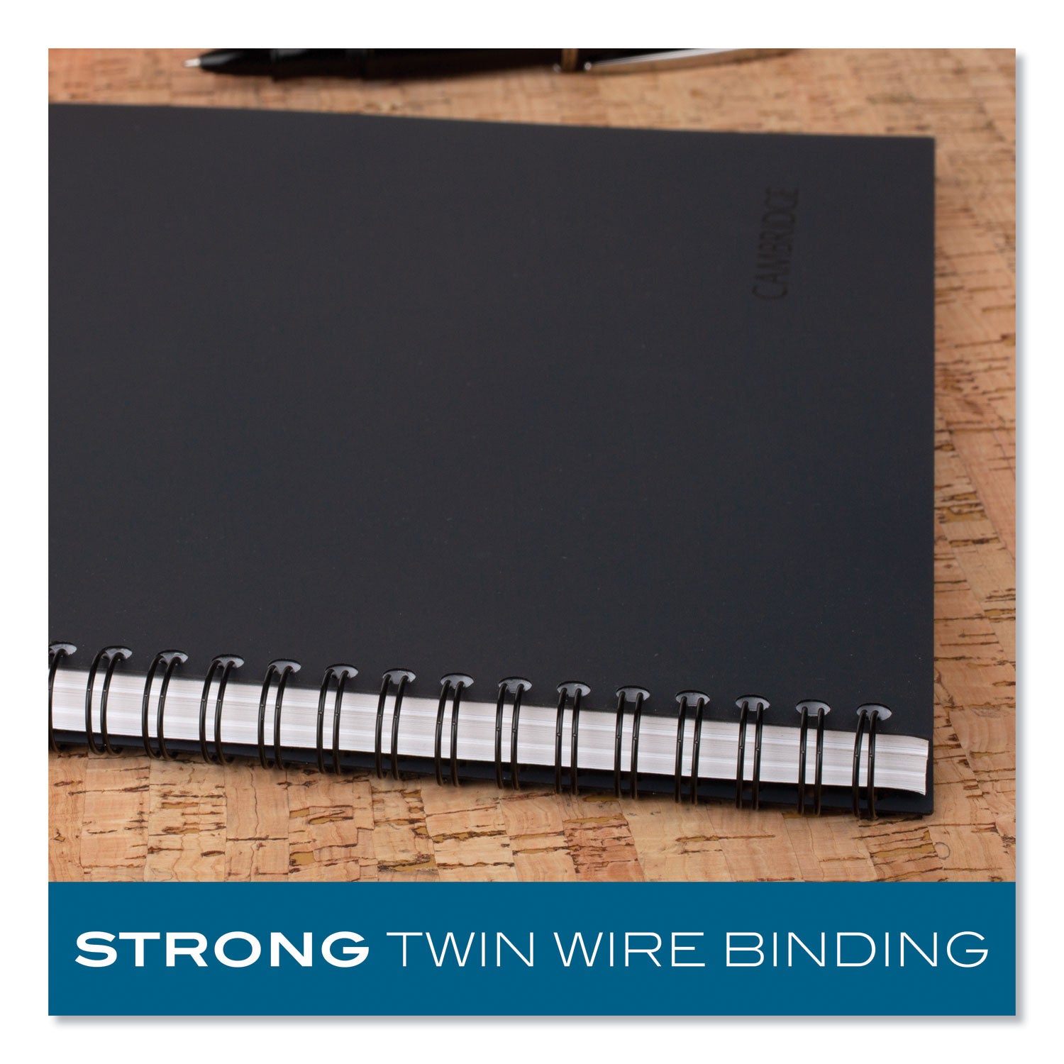 Twin Wirebound - 9.50" Height x 7.5" Width x 0.6" Length - Black Cover - Pocket, Pen Loop, Perforated, Dual-sided Pocket, Bungee - Recycled - 1 Each