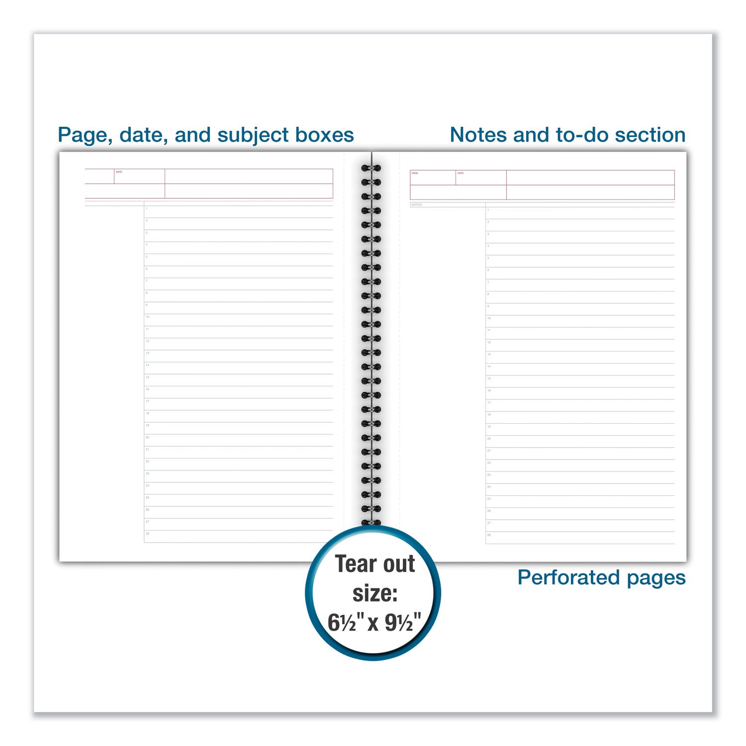 Twin Wirebound - 9.50" Height x 7.5" Width x 0.6" Length - Black Cover - Pocket, Pen Loop, Perforated, Dual-sided Pocket, Bungee - Recycled - 1 Each