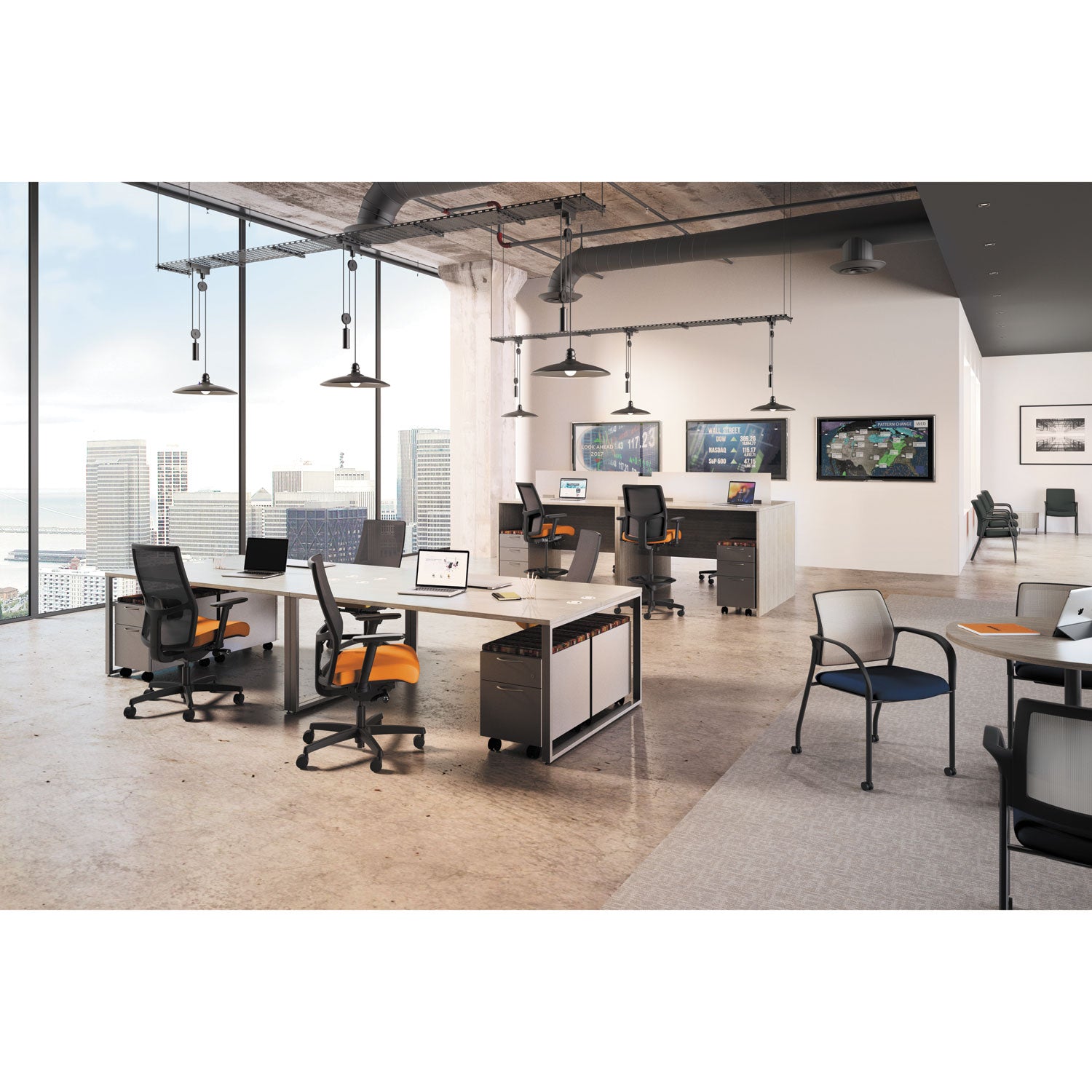 HON Ignition 2.0 Mid-Back Task Chair, Apricot Fabric Seat, Black Mesh Back, Adjustable Arms, Black Frame, 1 Each