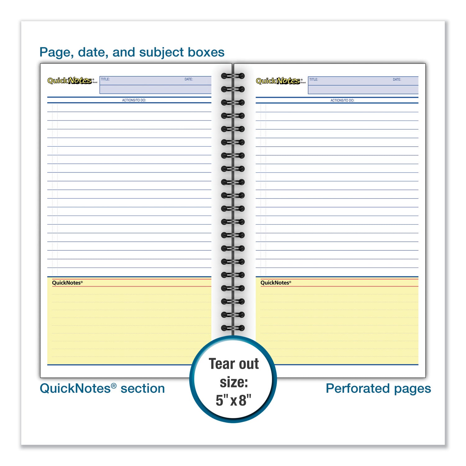80 Sheets - Wire Bound - 20 lb Basis Weight - Jr.Legal - 5" x 8" Sheet Size - White Paper - Black Binding - Black Linen Cover - Perforated, Subject, Bond Paper - 1 Each