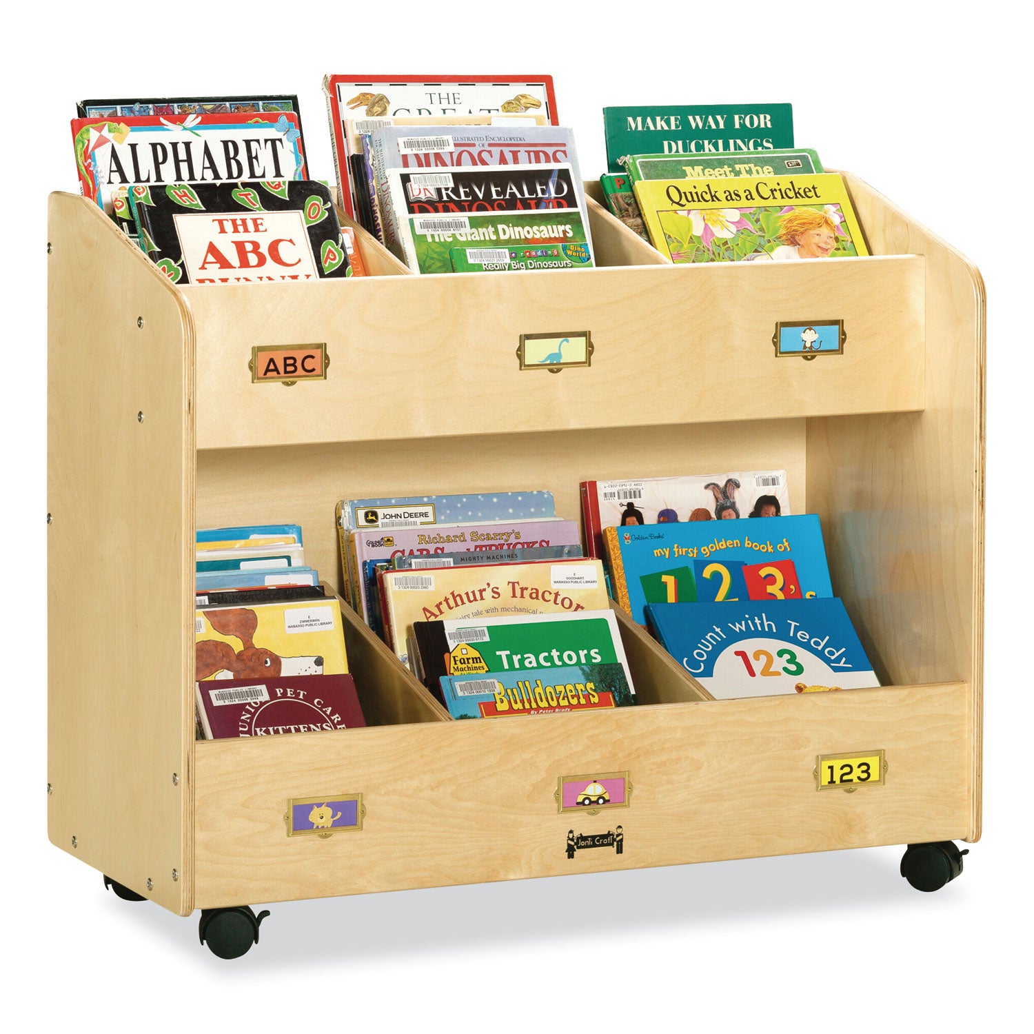 Jonti-Craft Mobile Section Book Storage Organizer, 6 Compartments, 29.5" H x 36" W x 16" D, Baltic Acrylic, 1 Each