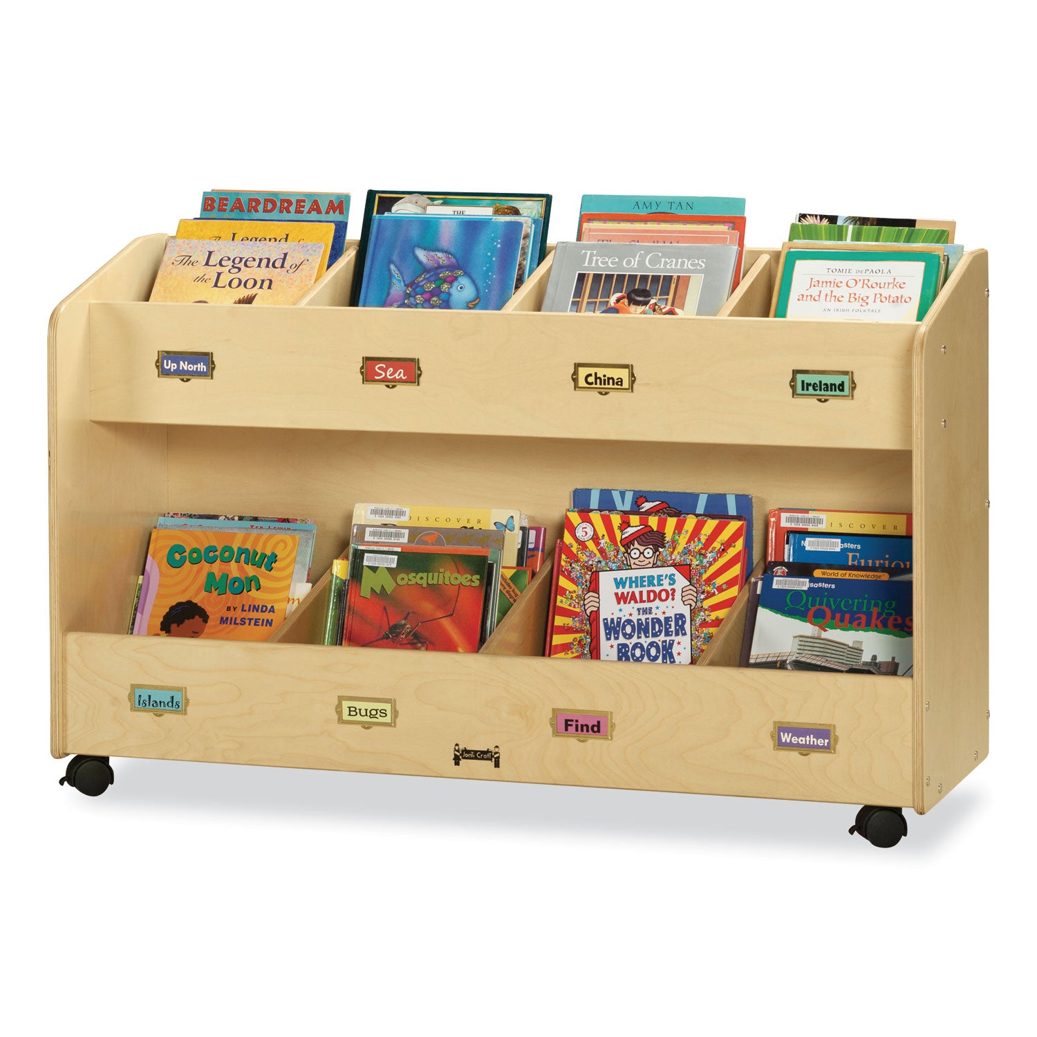 Jonti-Craft Mobile Section Book Storage Organizer - 8 Compartment(s) - 29.50" Height x 48" Width x 16" Depth - Label Holder, Lockable Casters, Rounded Corner, Durable, Yellowing Resistant - Baltic - Acrylic - 1 Each