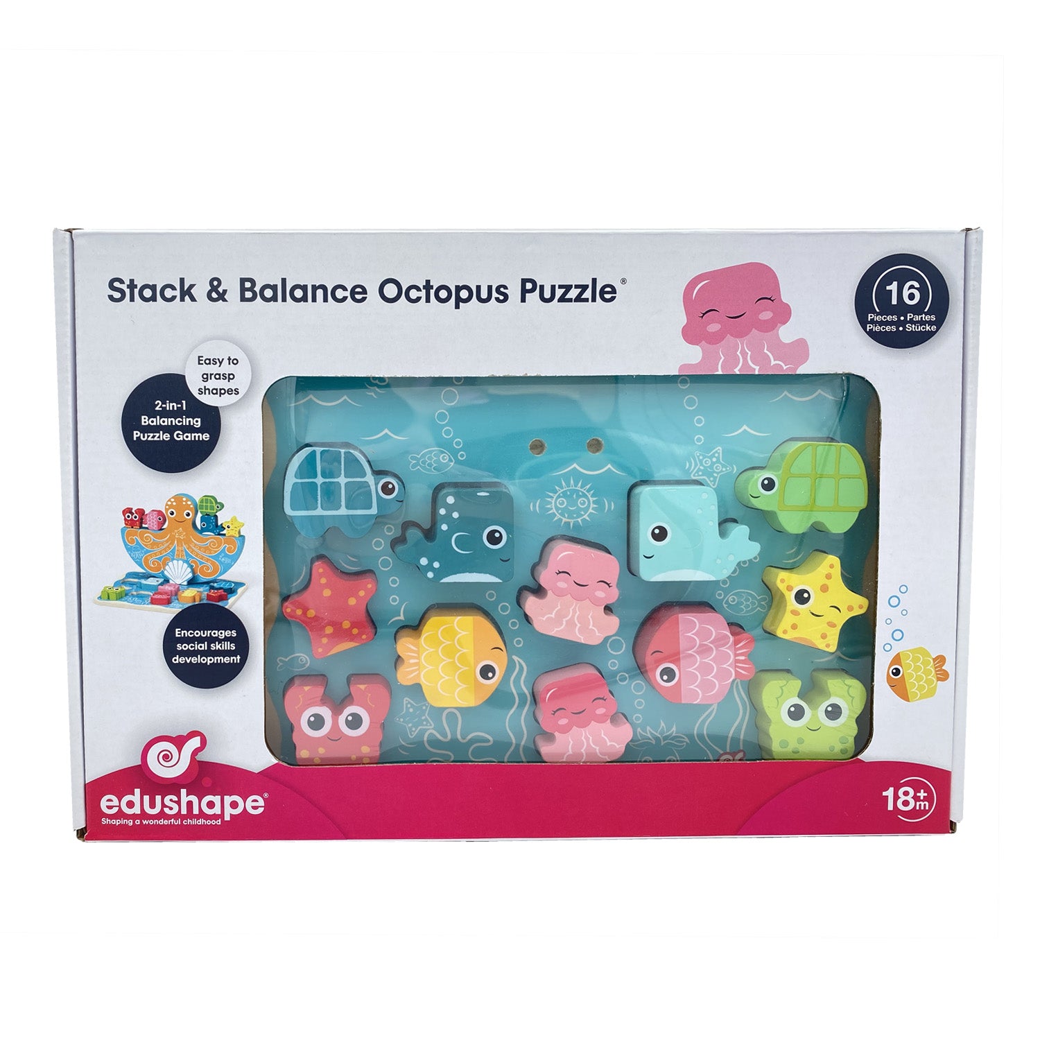 Stack and Balance Octopus Puzzle - Colorful Wooden Sea Creature Puzzle Toy for Toddlers, Fine Motor Skills and Puzzle Play