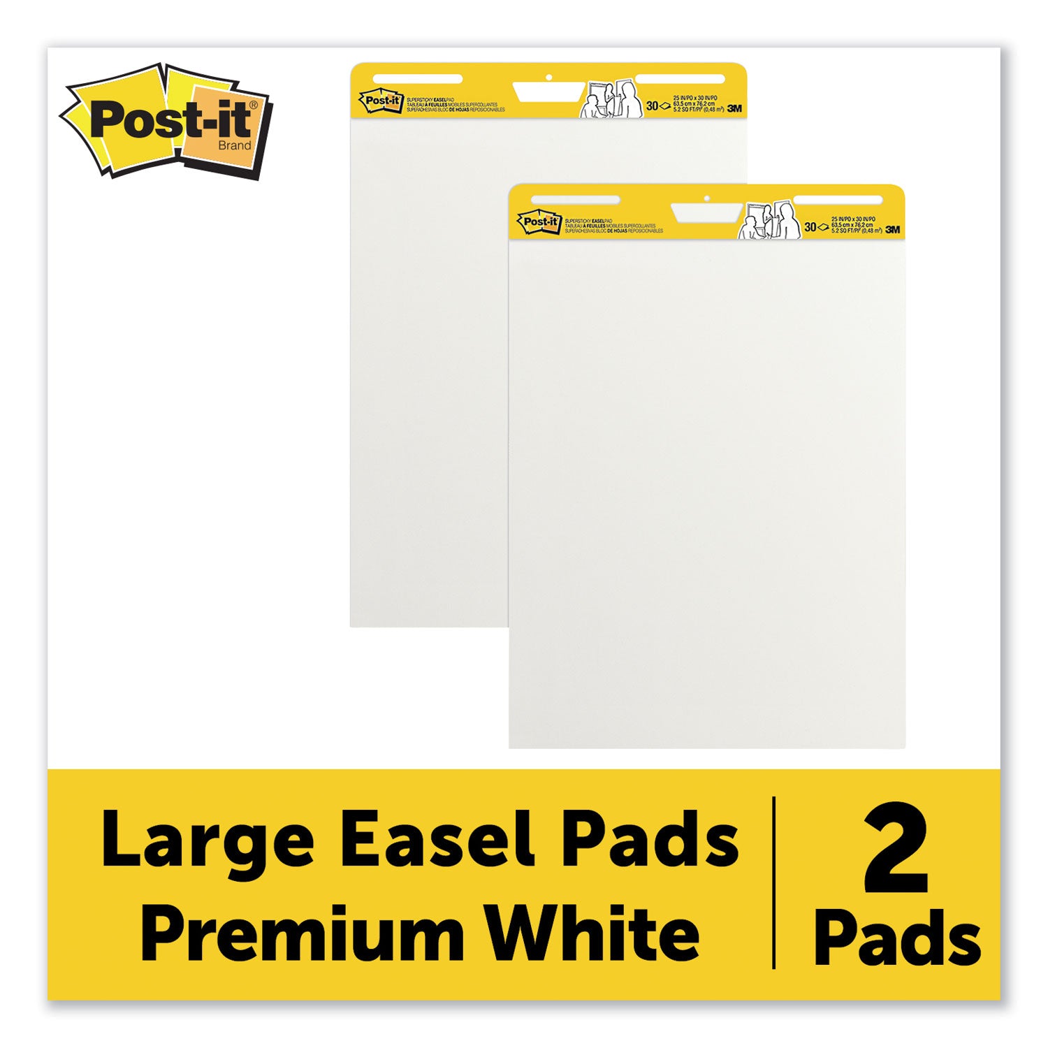 Super Sticky Easel Pad, 25" x 30", White, 30 Sheets/Pad, 2 Pads