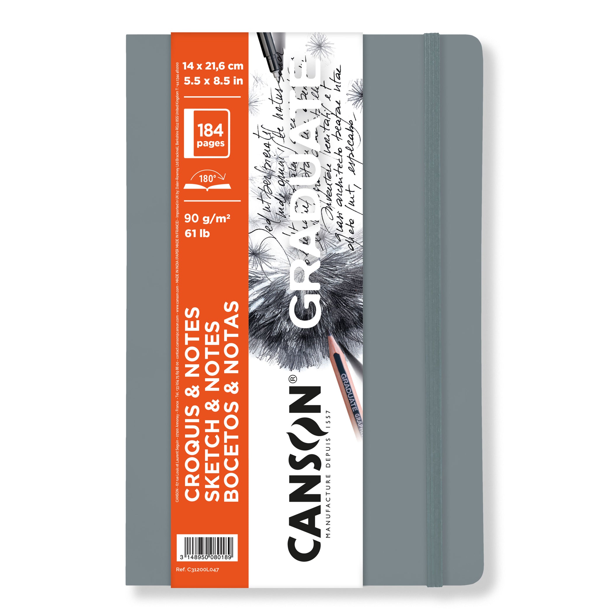 Graduate Sketch & Notes Art Book, Light Gray, Soft Cover Binding, 92 Sheet, 5.5x8.5 inch, 1 Count