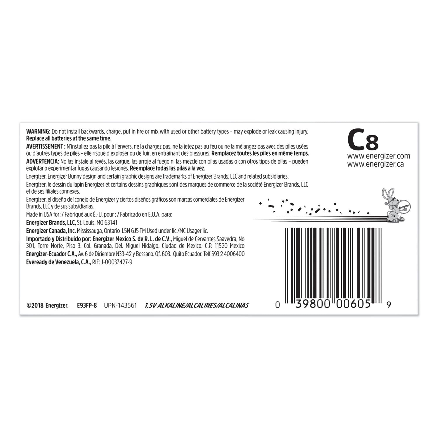 For Multipurpose - C - 1.5 V DC - 8 / Pack