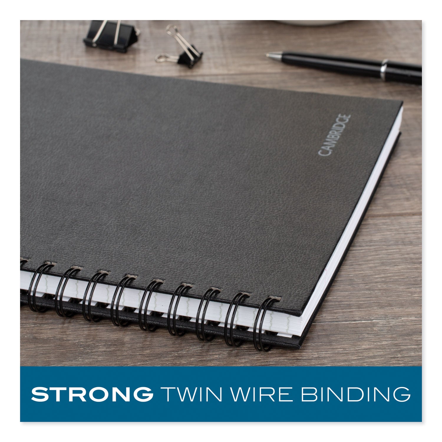 96 Sheets - Wire Bound - 0.28" Ruled - 20 lb Basis Weight - Letter - 8 1/2" x 11" Sheet Size - White Paper - Black Linen Cover - Pocket, Tab, Bond Paper, Perforated, Bleed-free - 1 Each
