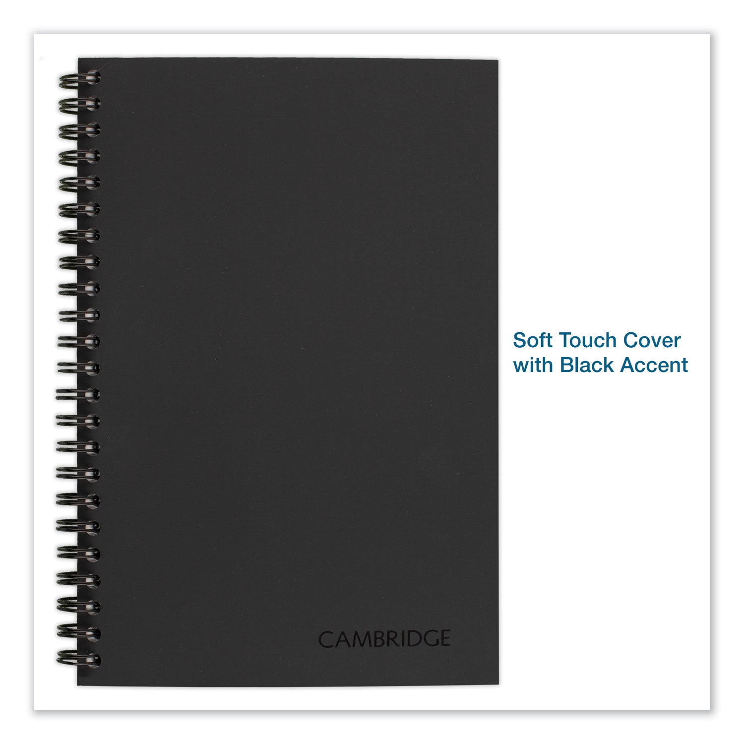 Cambridge Limited Business Notebook, 80 Sheets, 8" x 5", College Ruled, Wire Bound, Perforated, Black Linen Flexible Cover, 20 lb White Bond Paper, 1 Each